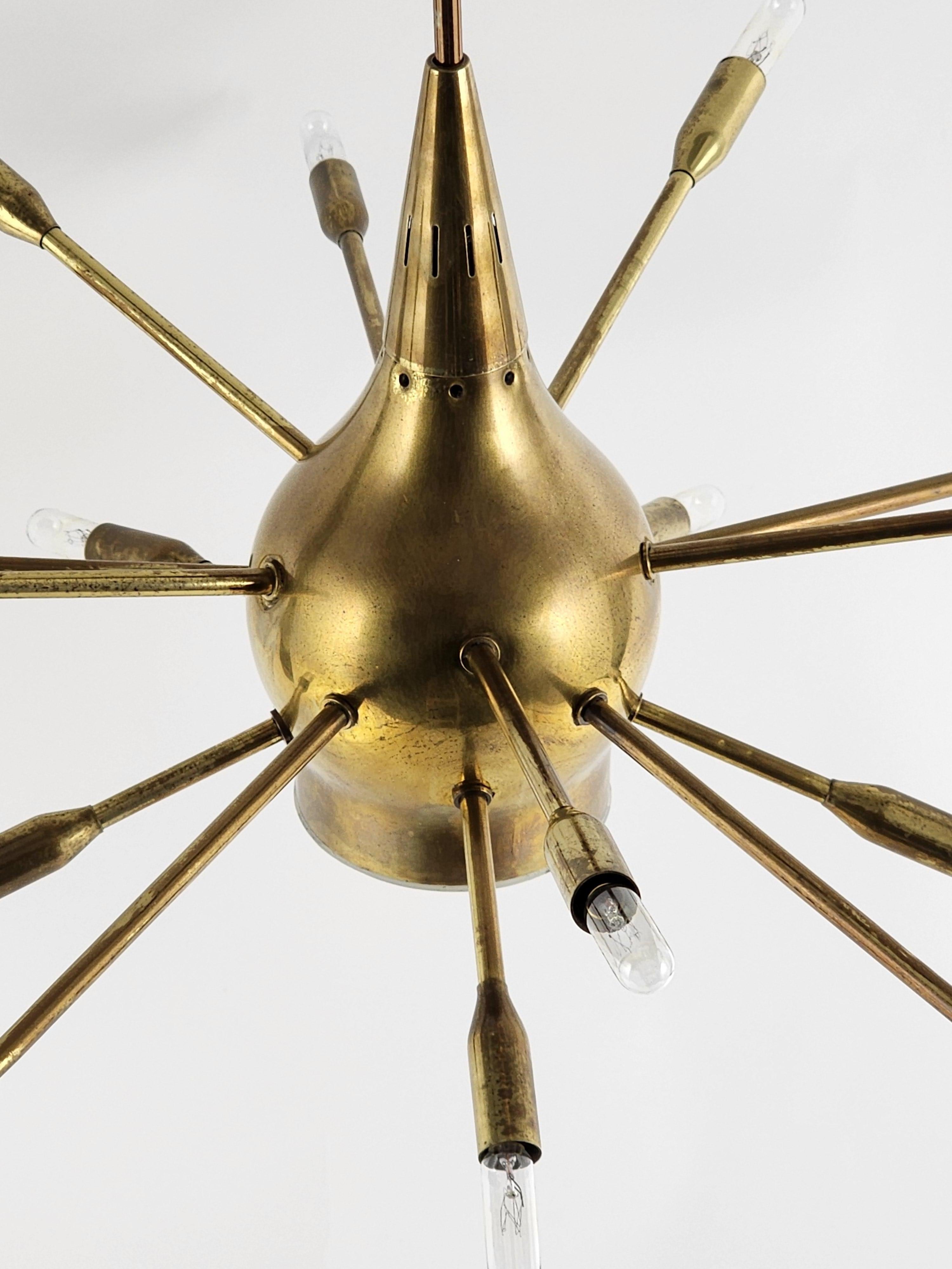 1950s 15 Arm Sputnik Chandelier with Down Light, Italy  For Sale 6