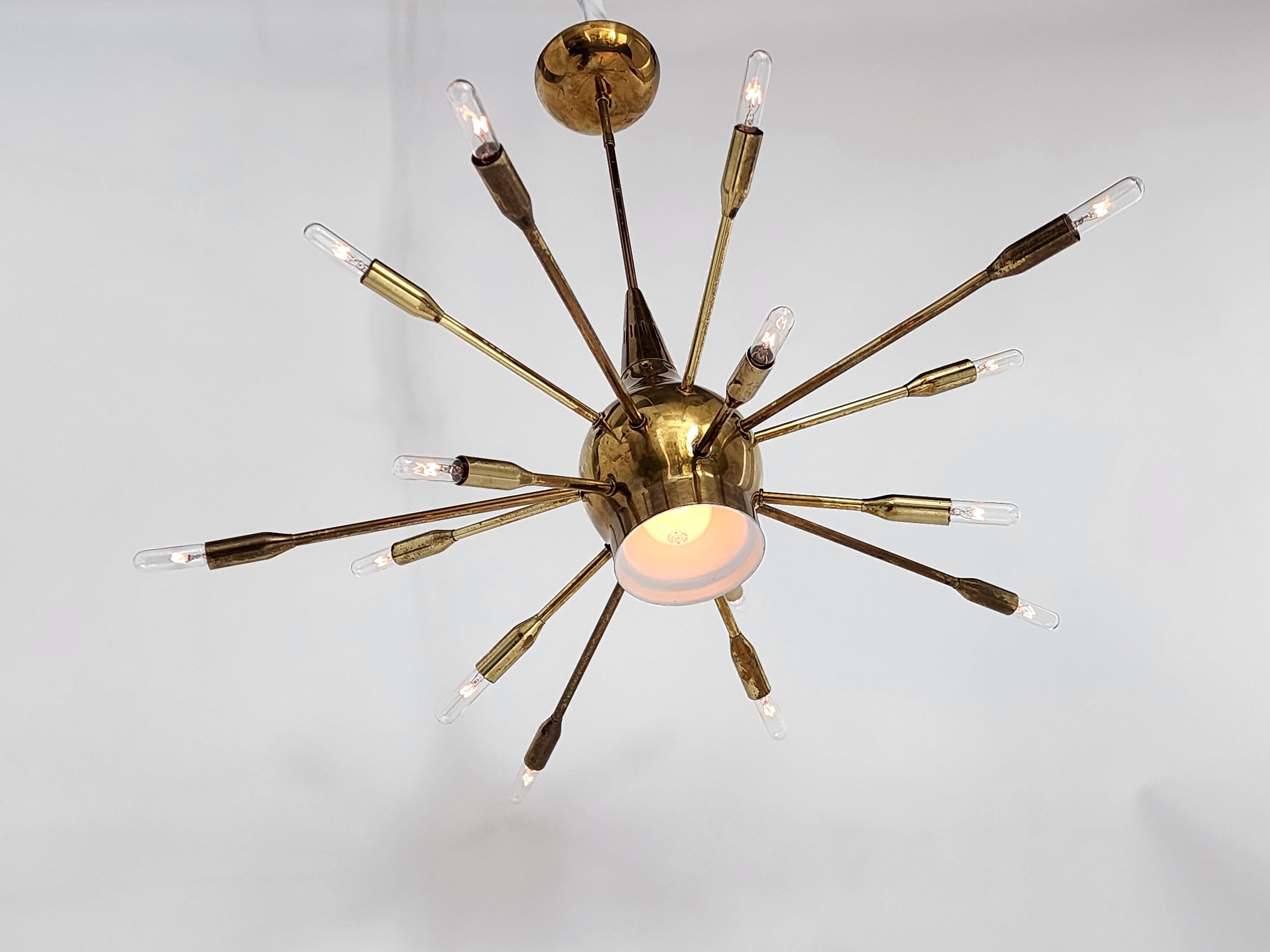 Lustre spoutnik à 15 bras de lumière avec Downs, Italie, années 1950  en vente 13