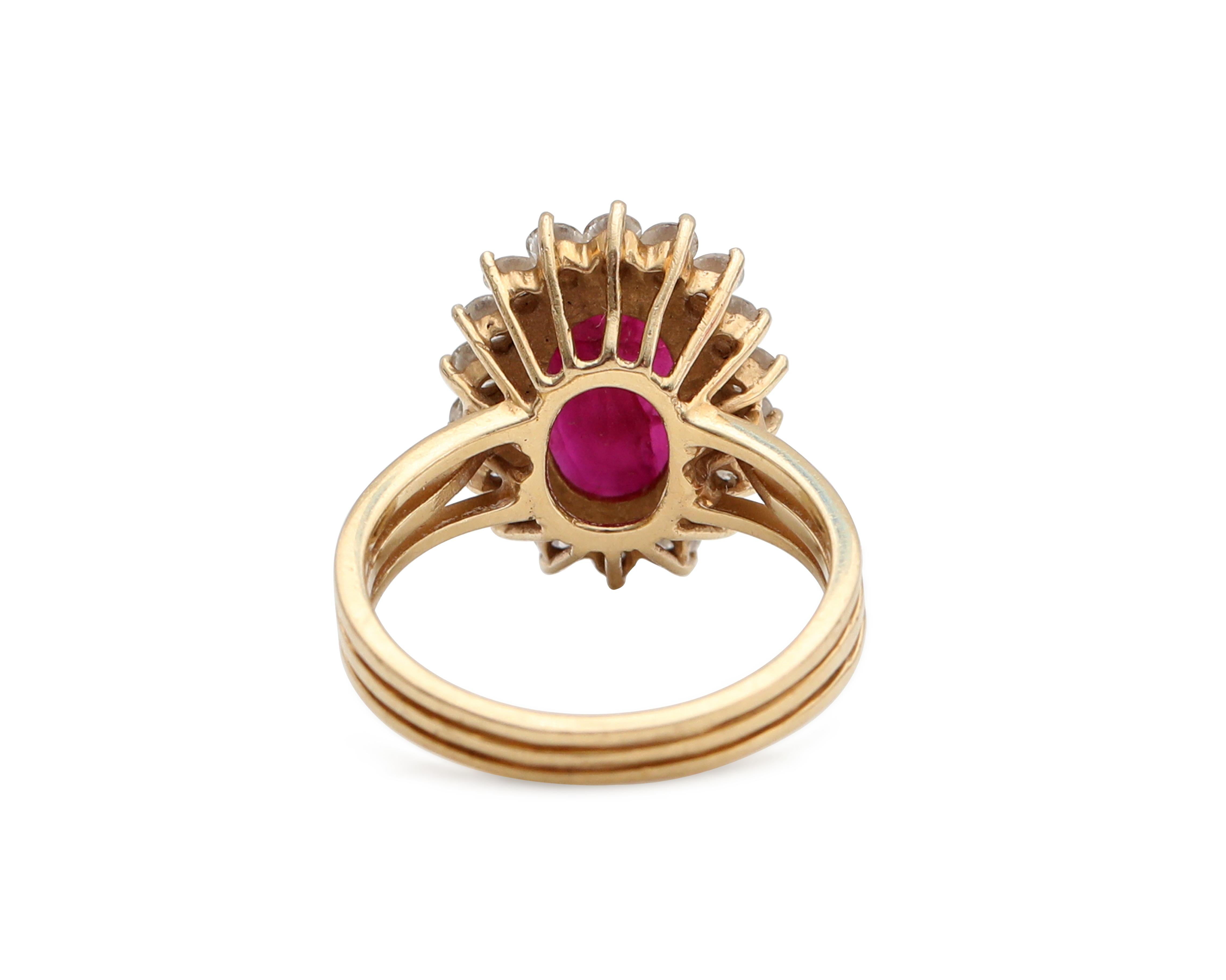 Retro 1950s 1.5 Carat Ruby and 0.25 Carat Diamond Ring in 14 Karat Gold