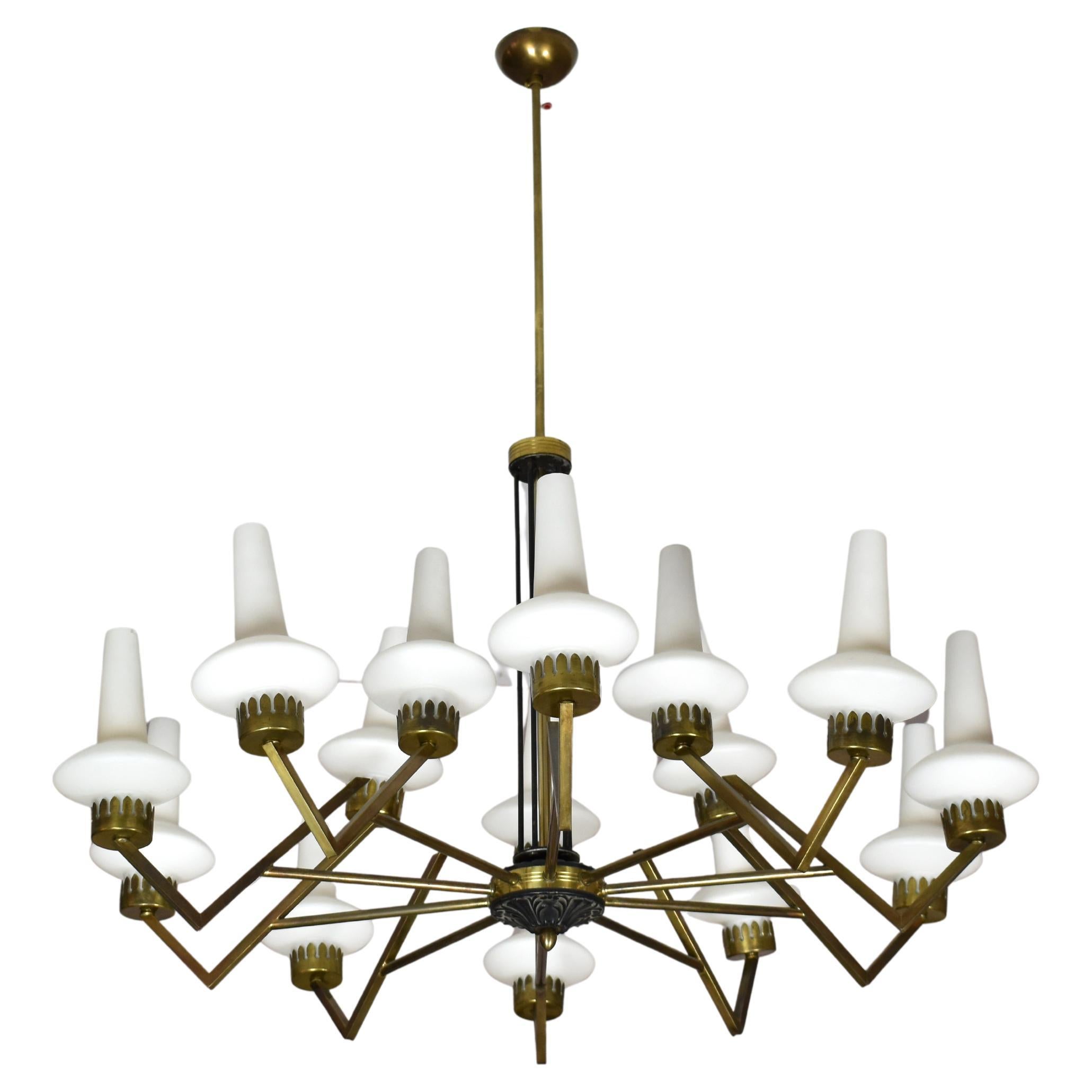Lampadario italiano a 15 luci del 1950 attribuito a Stilnovo