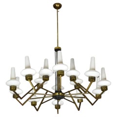 Lampadario italiano a 15 luci del 1950 attribuito a Stilnovo
