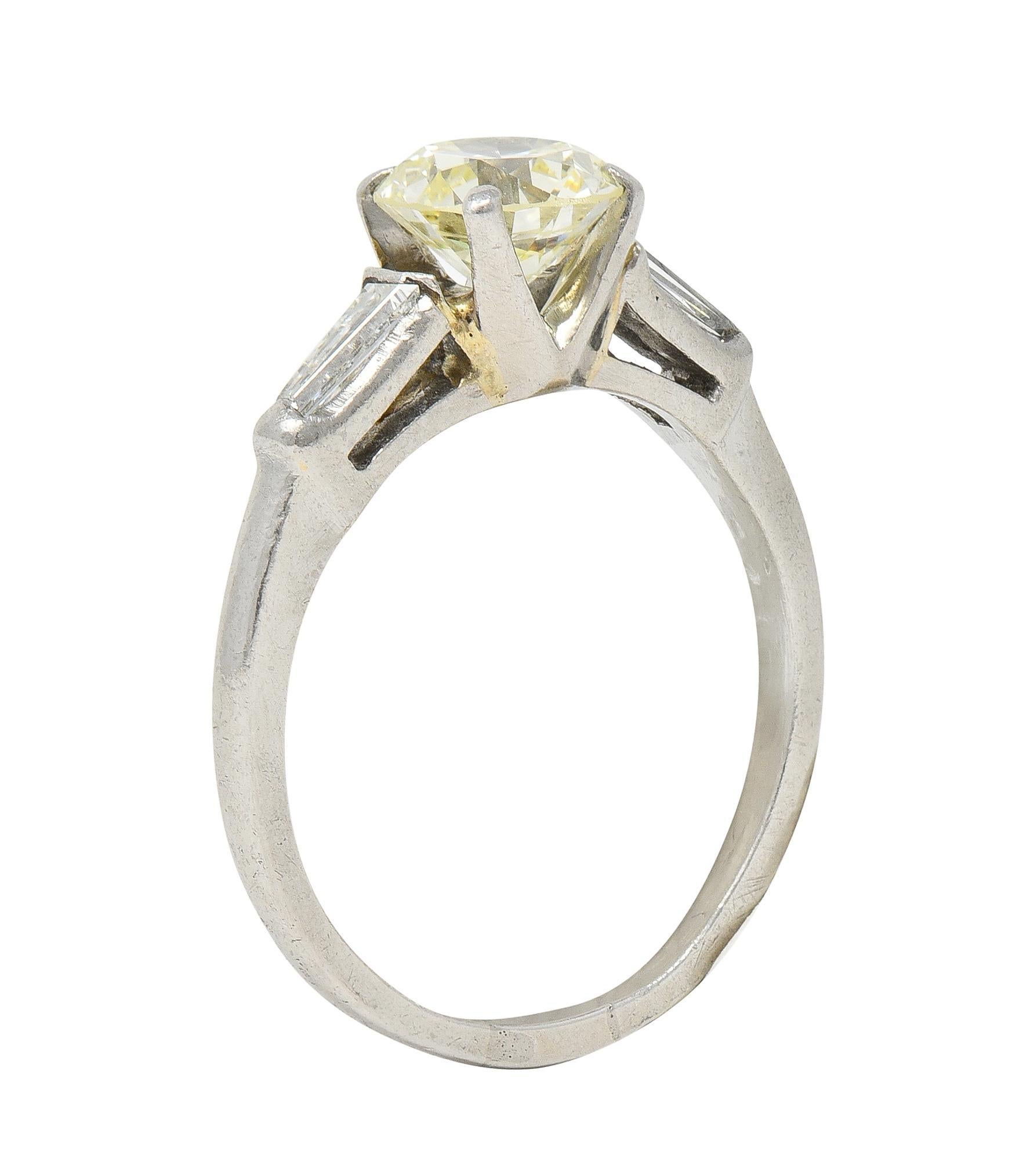 1950s 1.50 CTW Transitional Diamond Platinum Three Stone Vintage Engagement Ring For Sale 6