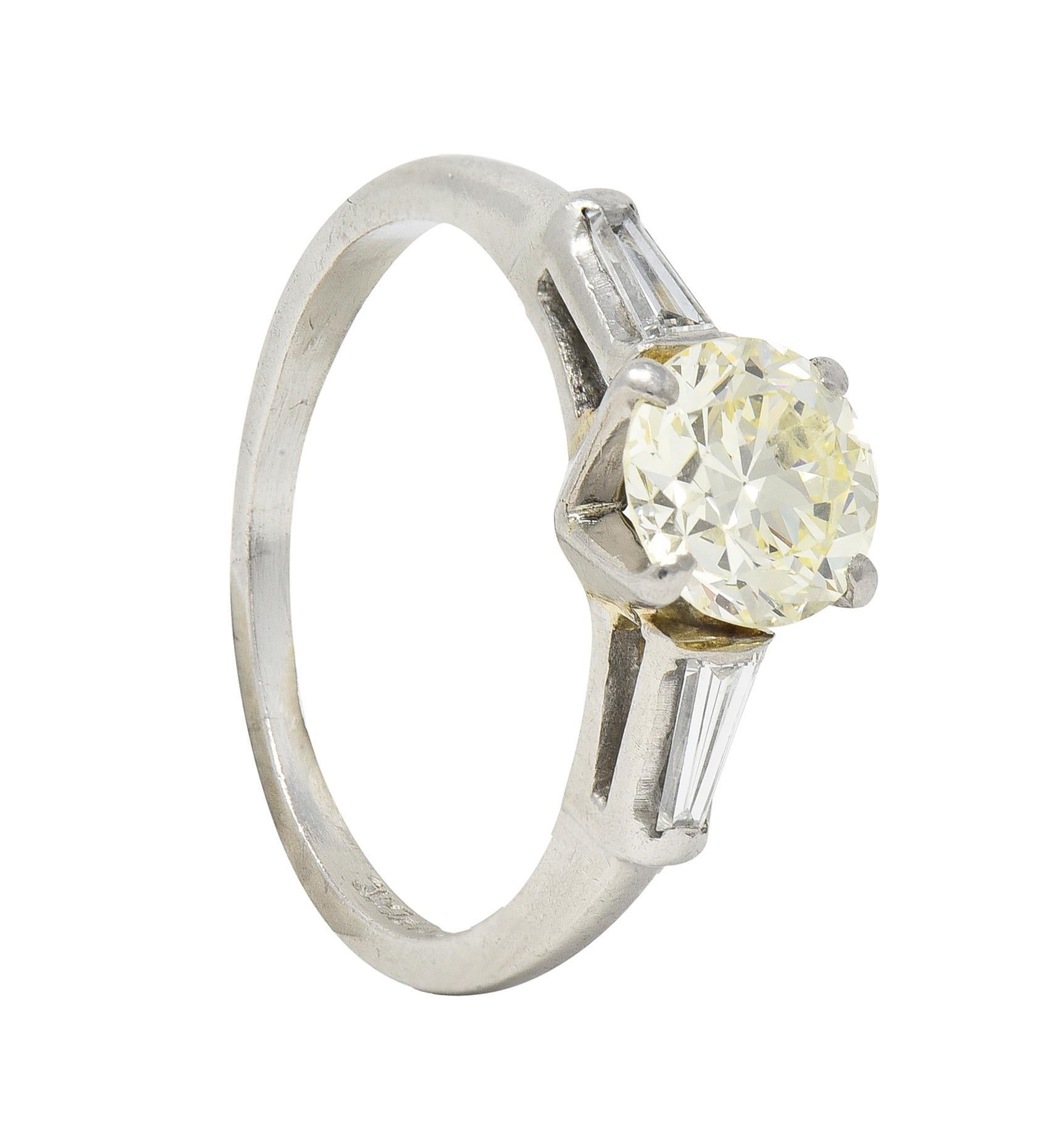 1950s 1.50 CTW Transitional Diamond Platinum Three Stone Vintage Engagement Ring For Sale 7