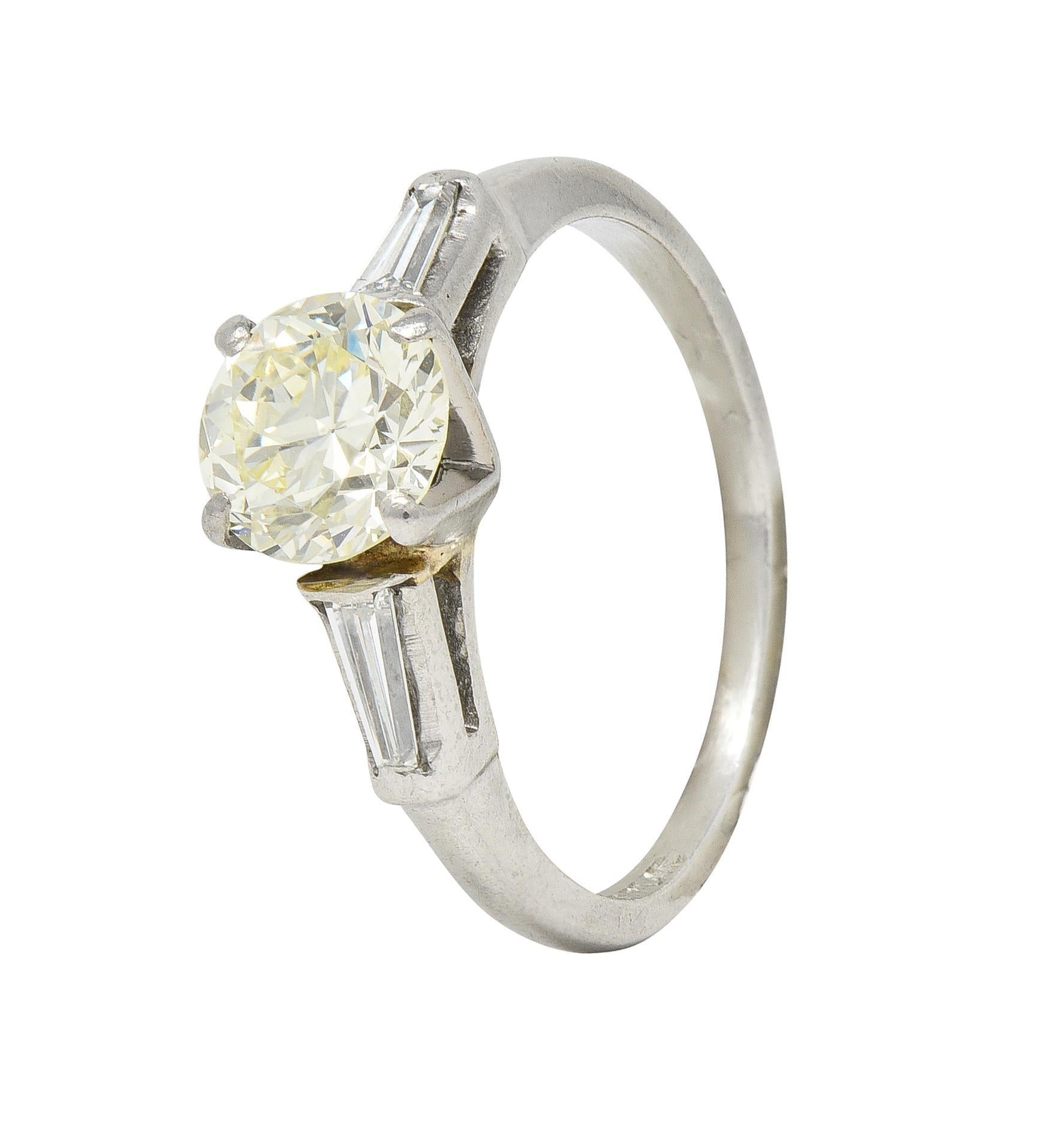 1950s 1.50 CTW Transitional Diamond Platinum Three Stone Vintage Engagement Ring For Sale 4