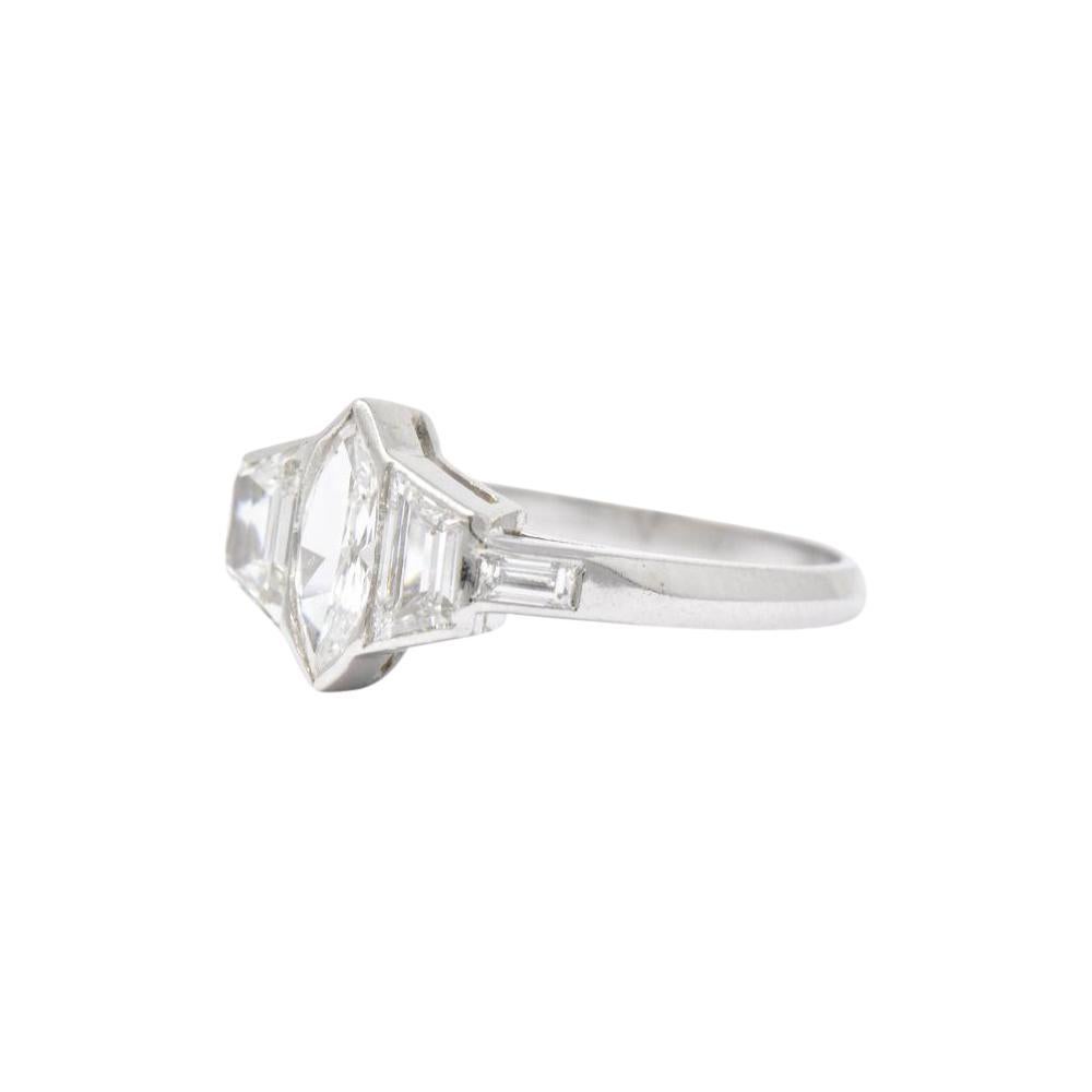1950's 1.55 CTW Marquise & Trapezoid Diamond Platinum Engagement Ring 3