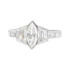 1950's 1.55 CTW Marquise & Trapezoid Diamond Platinum Engagement Ring