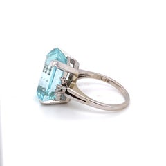 1950s 16 Carat Aquamarine and Diamond Ring in 14 Karat White Gold