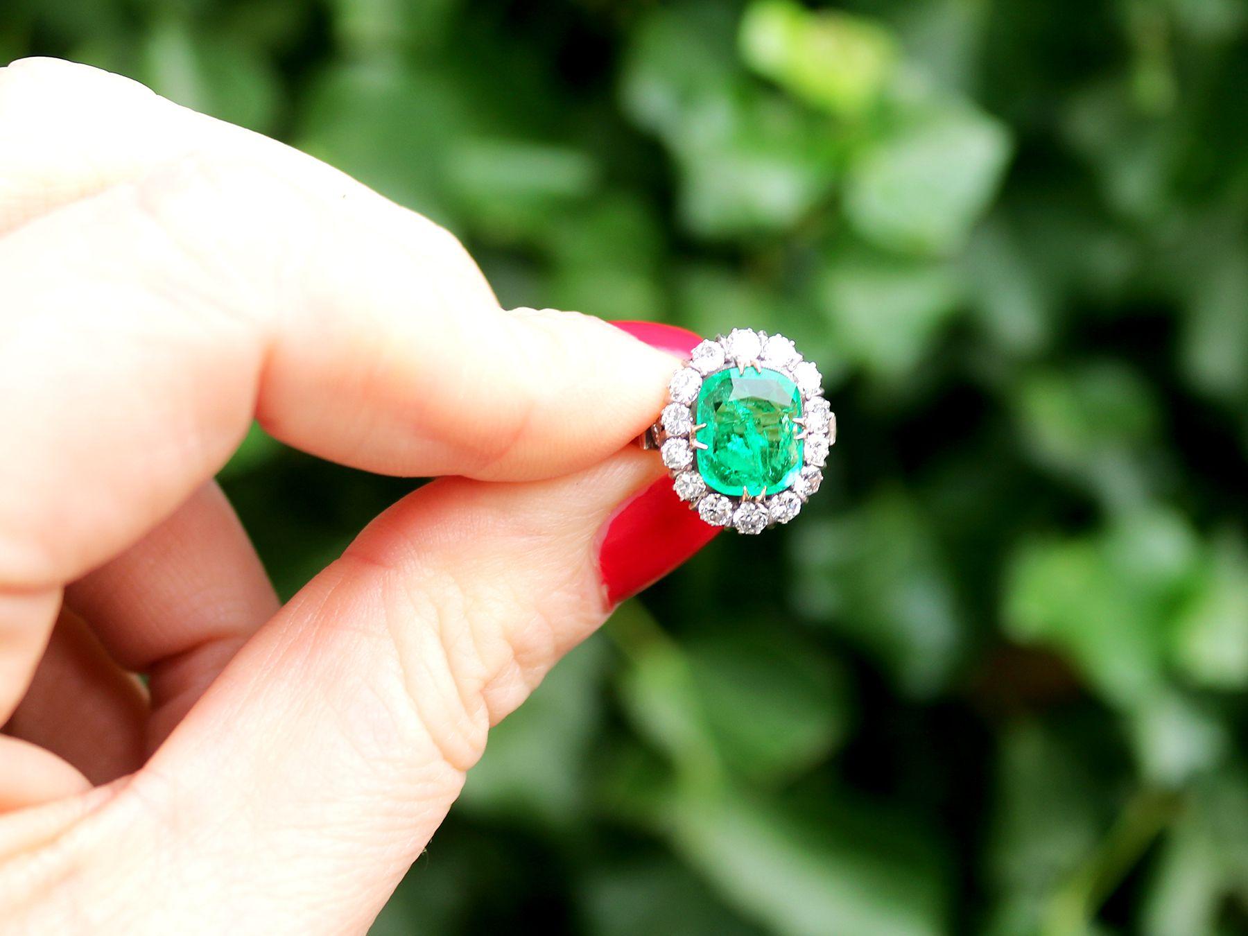 A stunning and impressive vintage 1.74 carat Colombian emerald and 0.80 carat diamond, 18 karat yellow gold, 18 karat white gold set ring; an addition to our antique jewelry collections

This stunning vintage oval cut emerald and diamond ring has