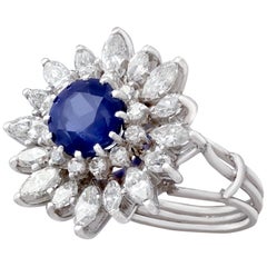1950s 1.76 Carat Sapphire and 2.05 Carat Diamond White Gold Cocktail Ring