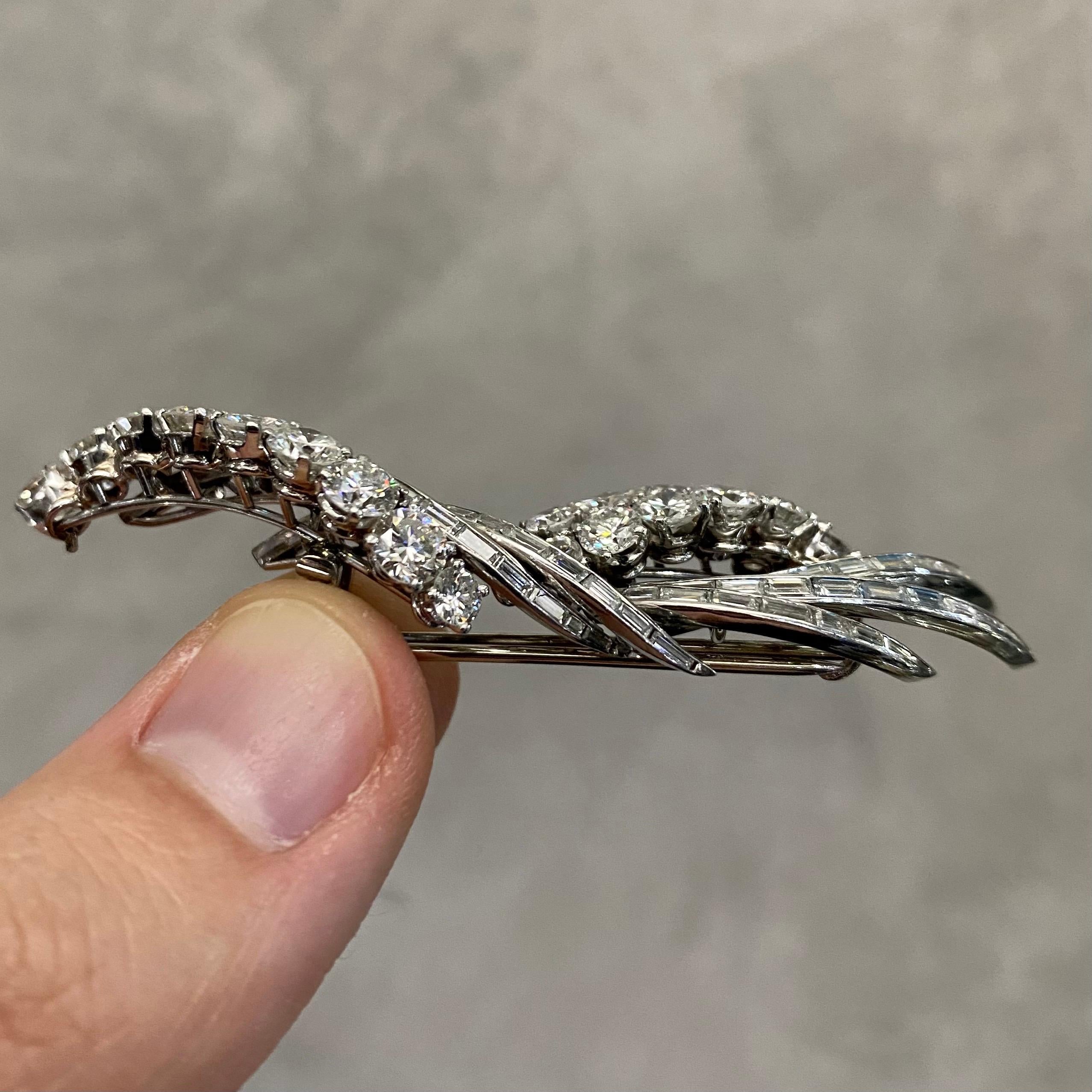 1950s 17ct Round Diamond Floral Spray Double Clip Convertible Brooch Platinum 6
