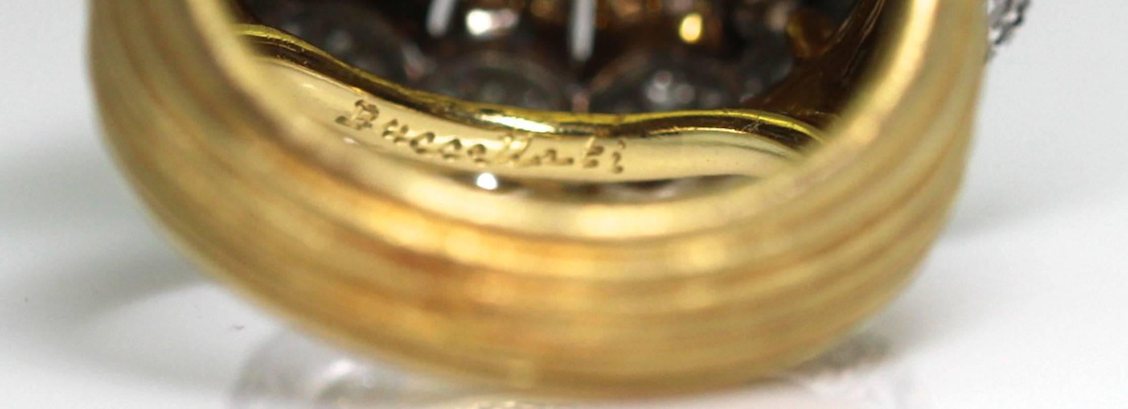 Women's 1950s 18 Karat Gold Buccellati Yellow Sapphire Diamond Ring Certified by SSEF For Sale