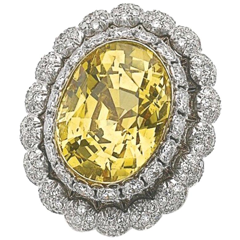 1950s 18 Karat Gold Buccellati Yellow Sapphire Diamond Ring Certified by SSEF For Sale