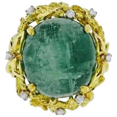1950s 18 Karat Gold Diamond Emerald Cabachon Cocktail Ring