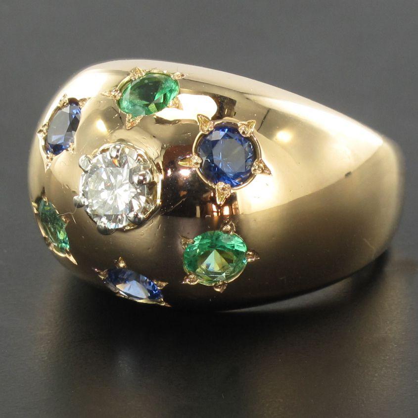 1950s 18 Karat Rose Gold Emerald Sapphire Diamond Constellation Dome Ring 4