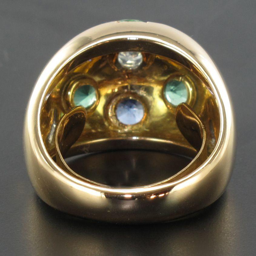1950s 18 Karat Rose Gold Emerald Sapphire Diamond Constellation Dome Ring 5