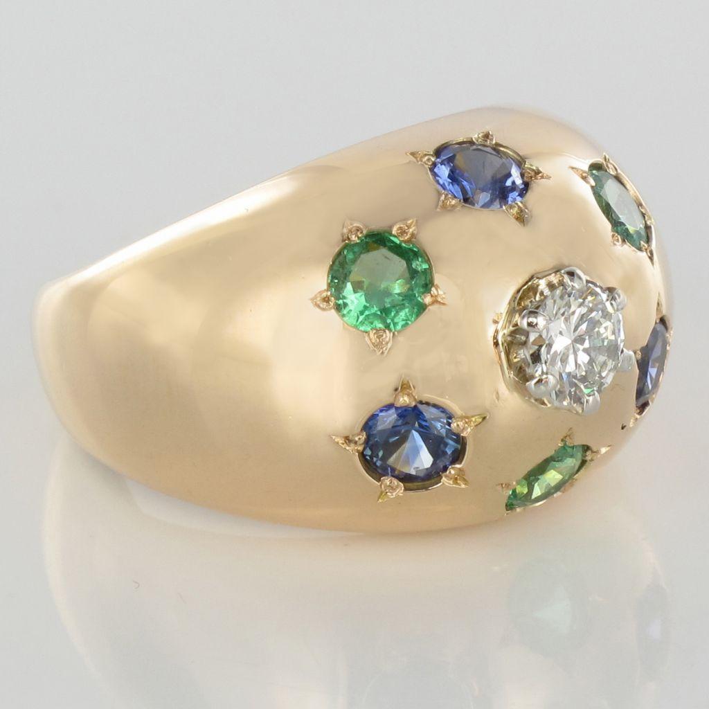 1950s 18 Karat Rose Gold Emerald Sapphire Diamond Constellation Dome Ring 3