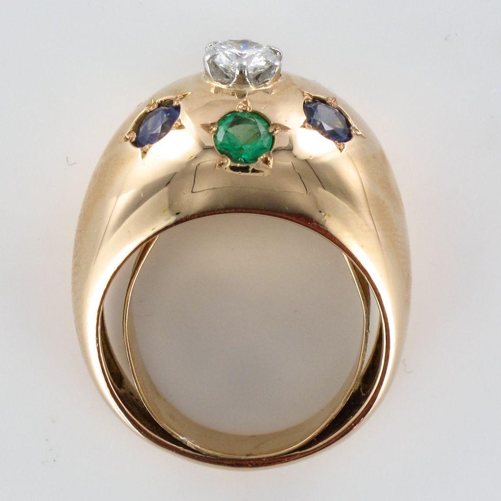 1950s 18 Karat Rose Gold Emerald Sapphire Diamond Constellation Dome Ring 6