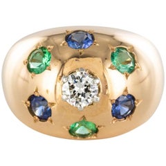 1950s 18 Karat Rose Gold Emerald Sapphire Diamond Constellation Dome Ring