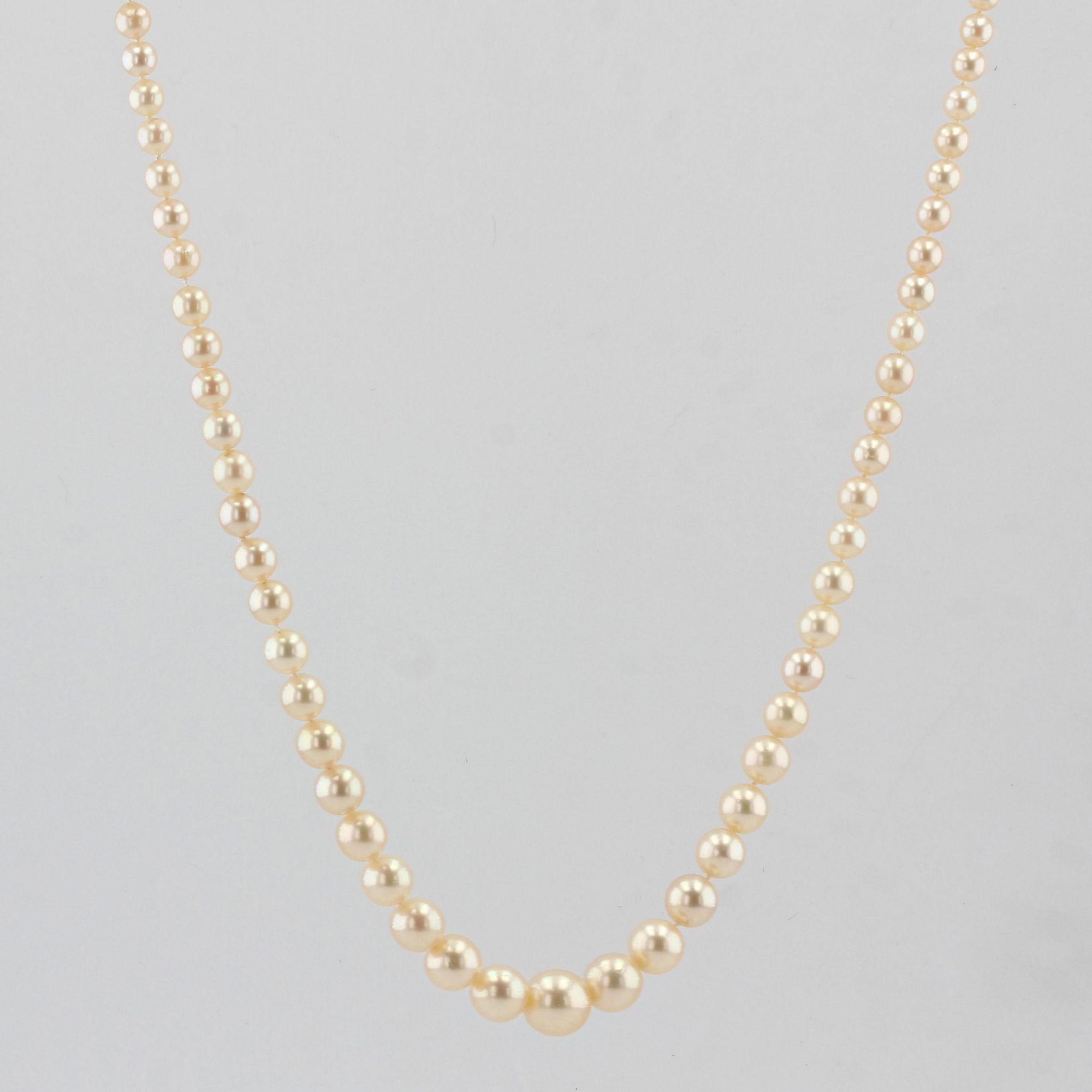 Women's 1950s 18 Karat White Gold Diamonds Clasp Falling Pearl Necklace For Sale
