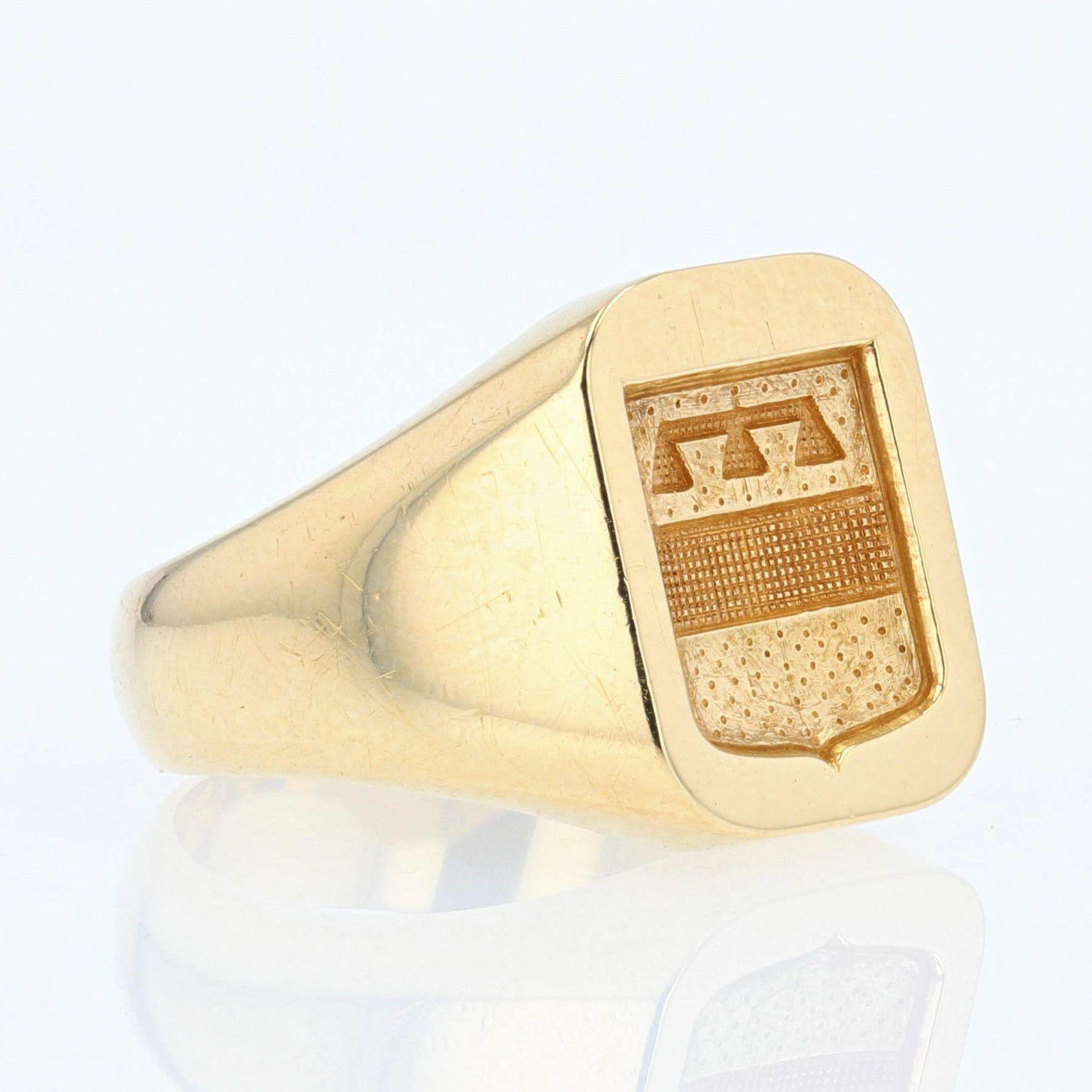 Women's or Men's 1950s 18 Karat Yellow Gold Armored Signet Ring
