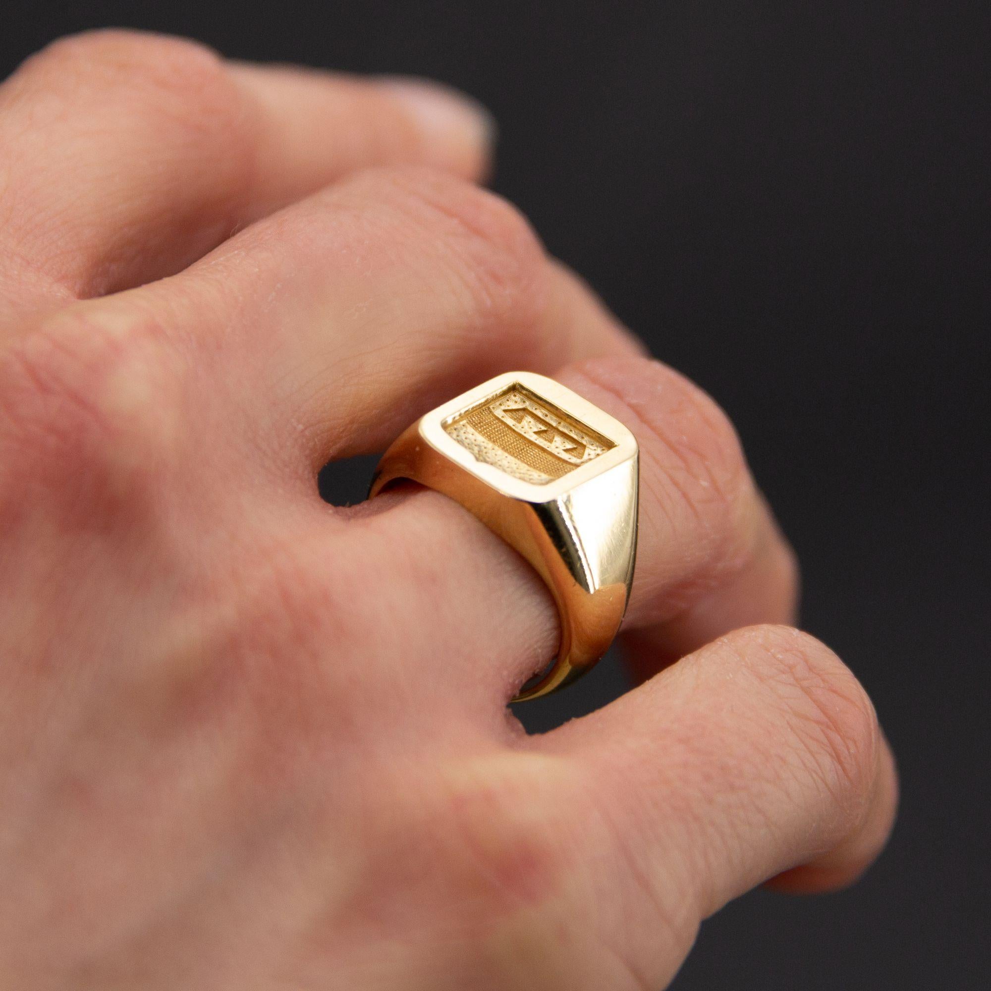 1950s 18 Karat Yellow Gold Armored Signet Ring 1