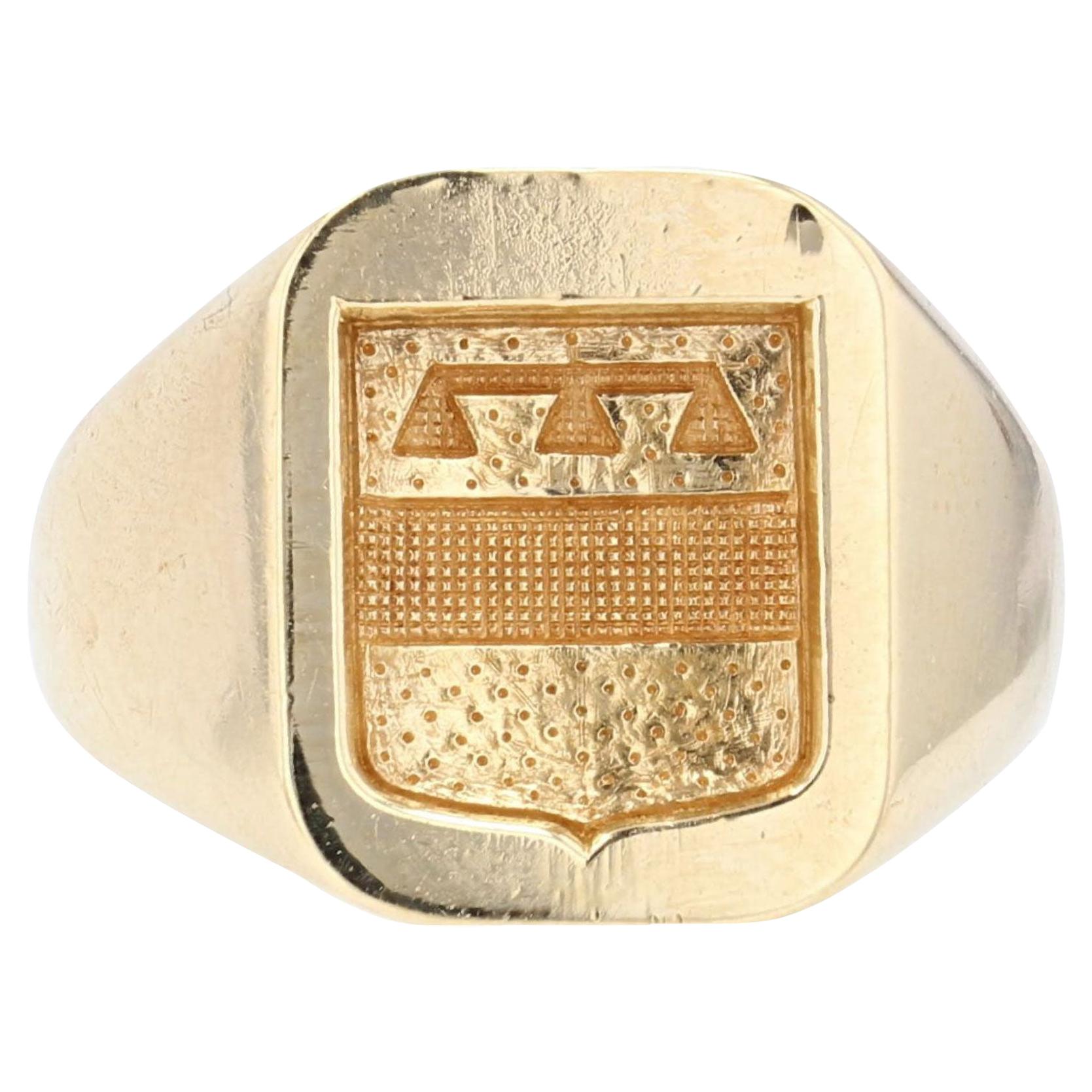 1950s 18 Karat Yellow Gold Armored Signet Ring