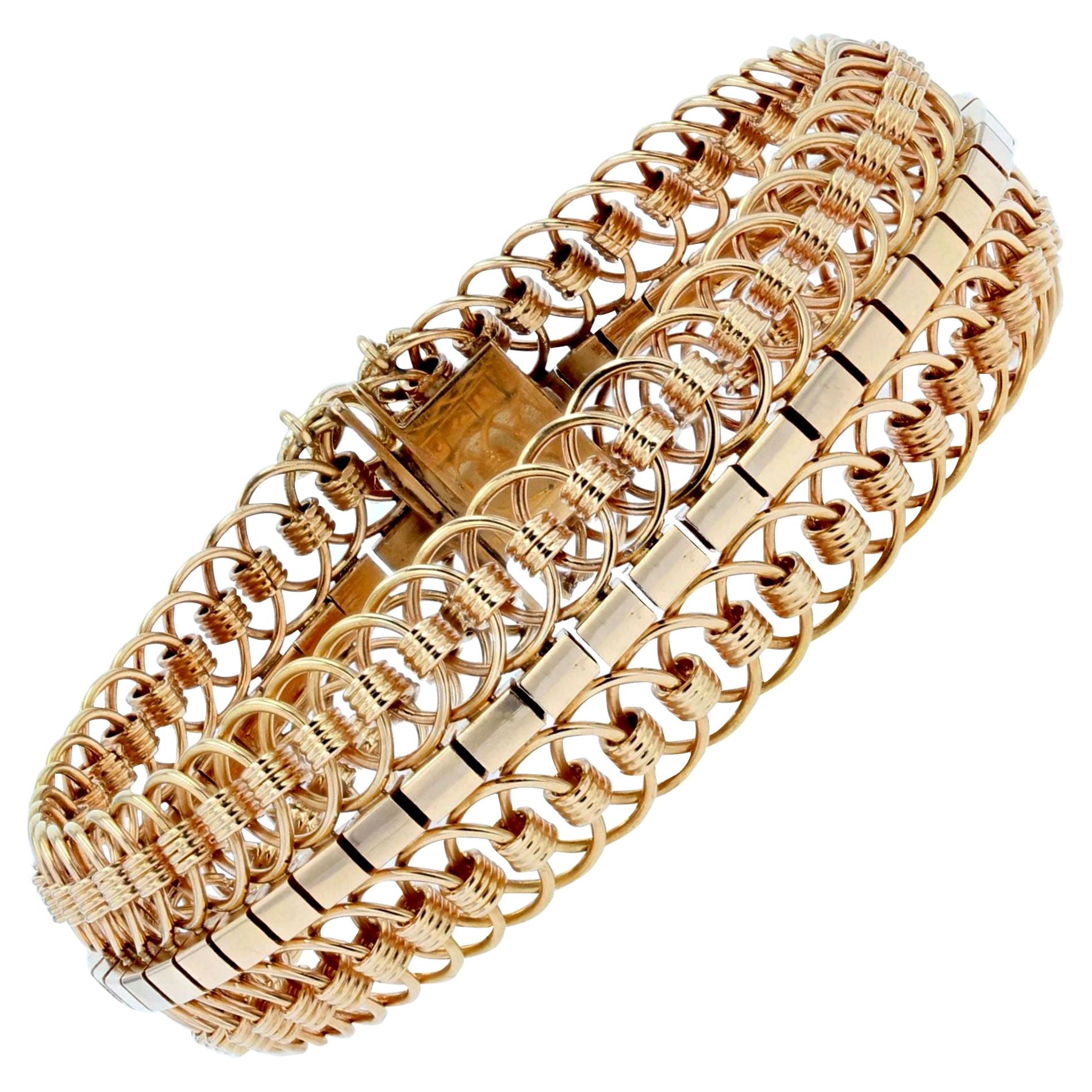 1950s - Bracelet en or jaune 18 carats à mailles articulées en vente