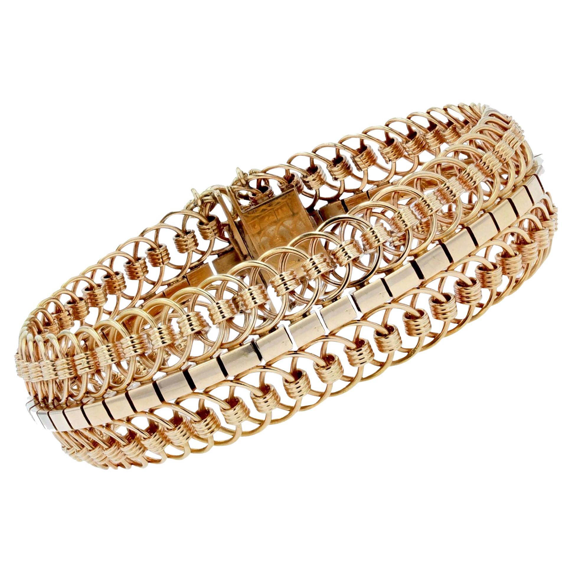 1950er Jahre 18 Karat Gelbgold Gliederarmband aus Mesh