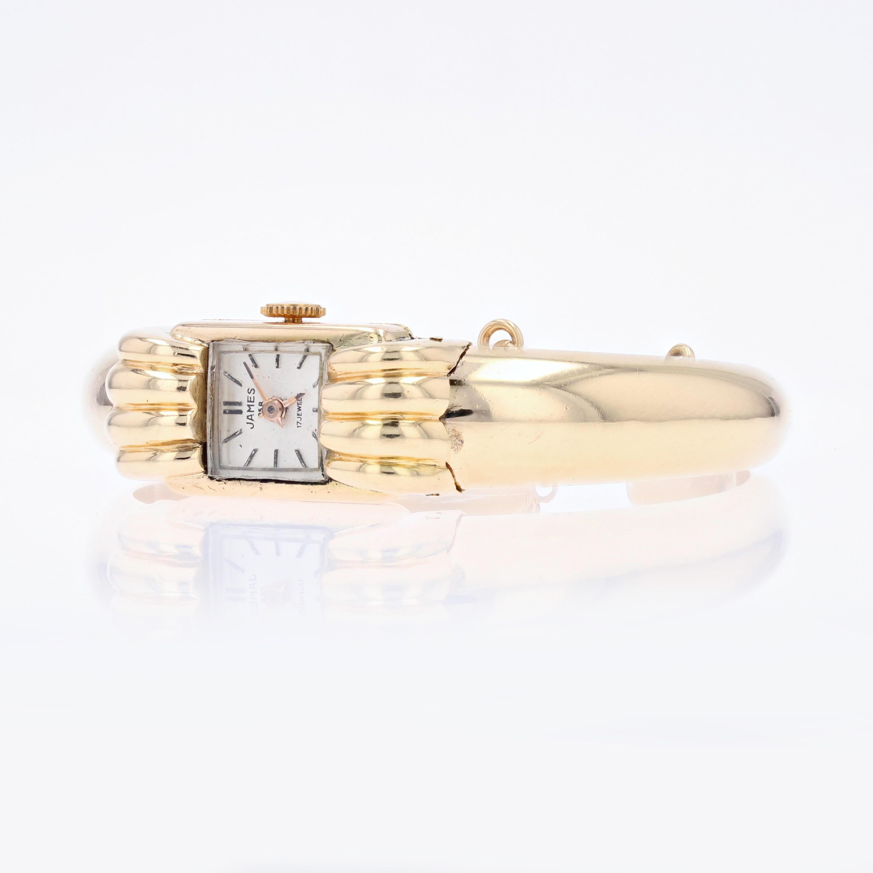 Retro 1950s 18 Karat Yellow Gold Lady's Bangle Wrist Watch For Sale