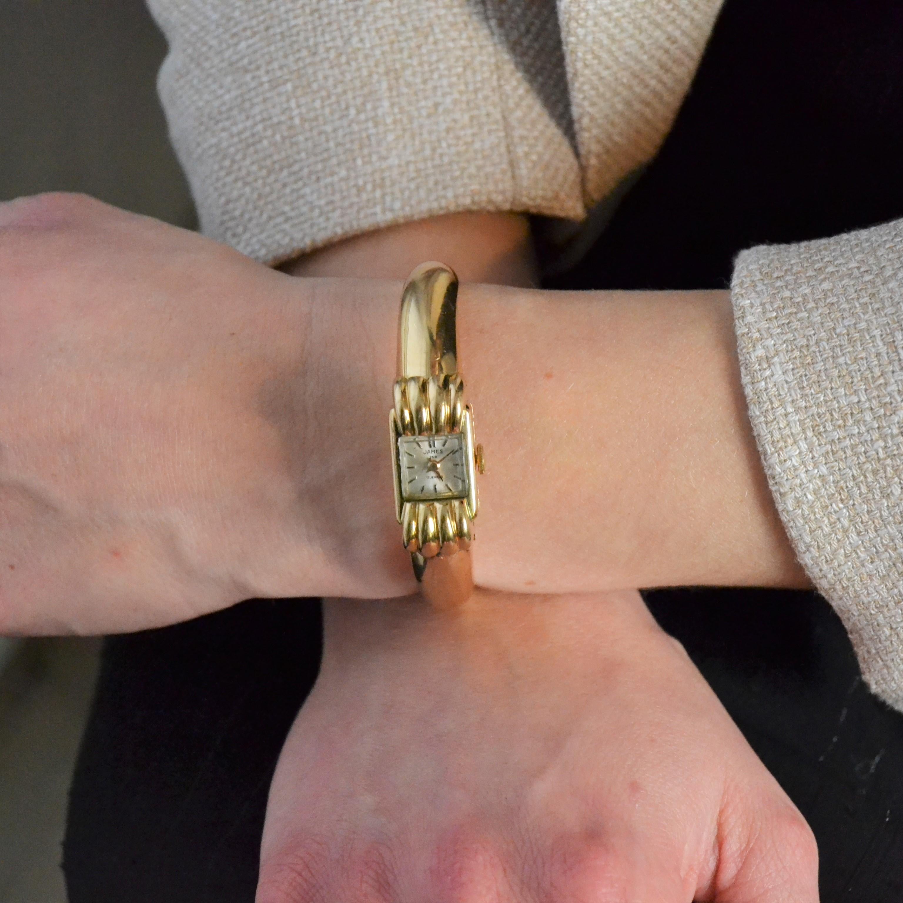 Montre-bracelet pour dame en or jaune 18 carats des années 1950 en vente 2