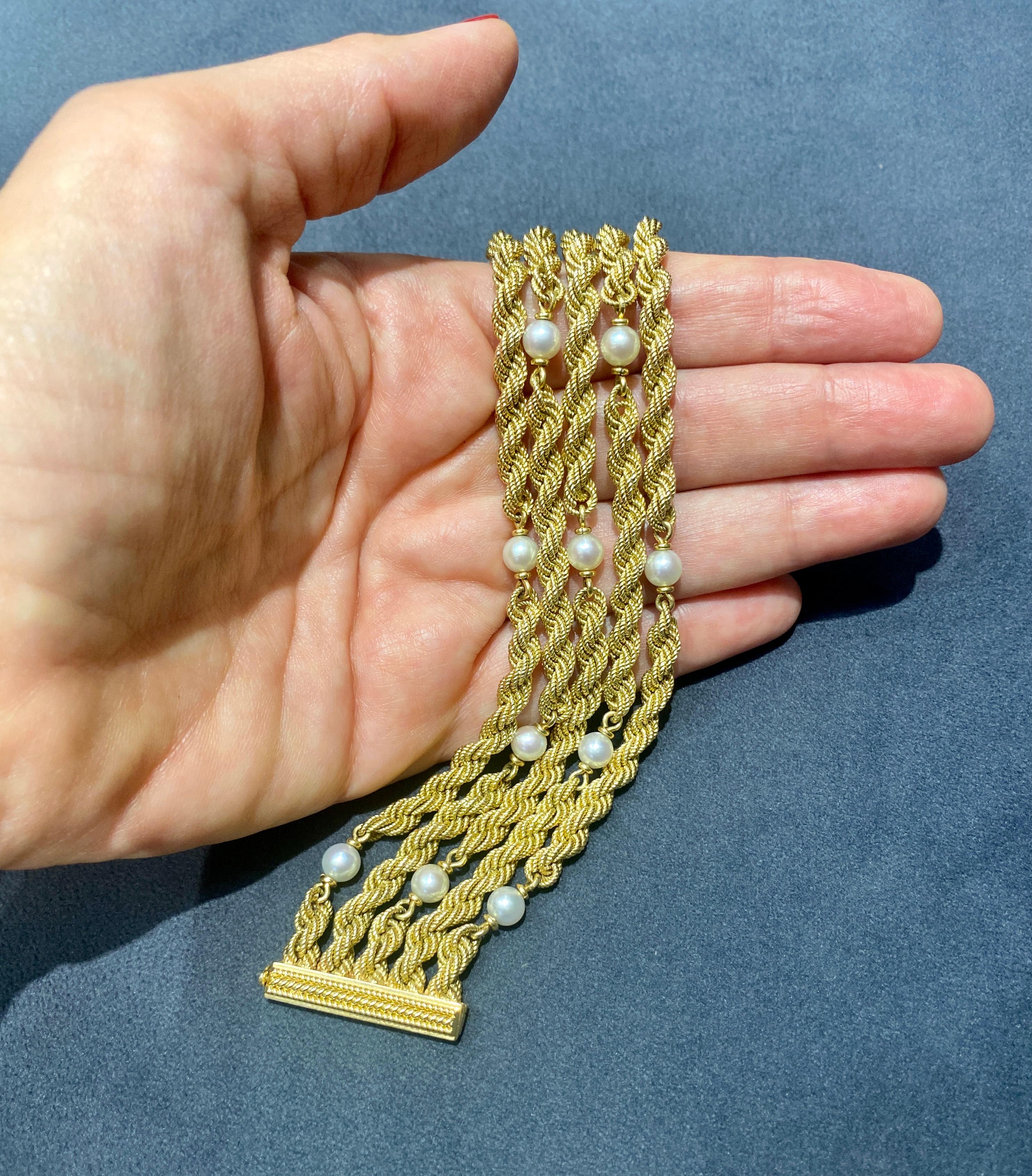 Bracciale a 5 fili in oro 18k del 1950 con perle di Carlo Weingrill In condizioni buone in vendita a London, GB