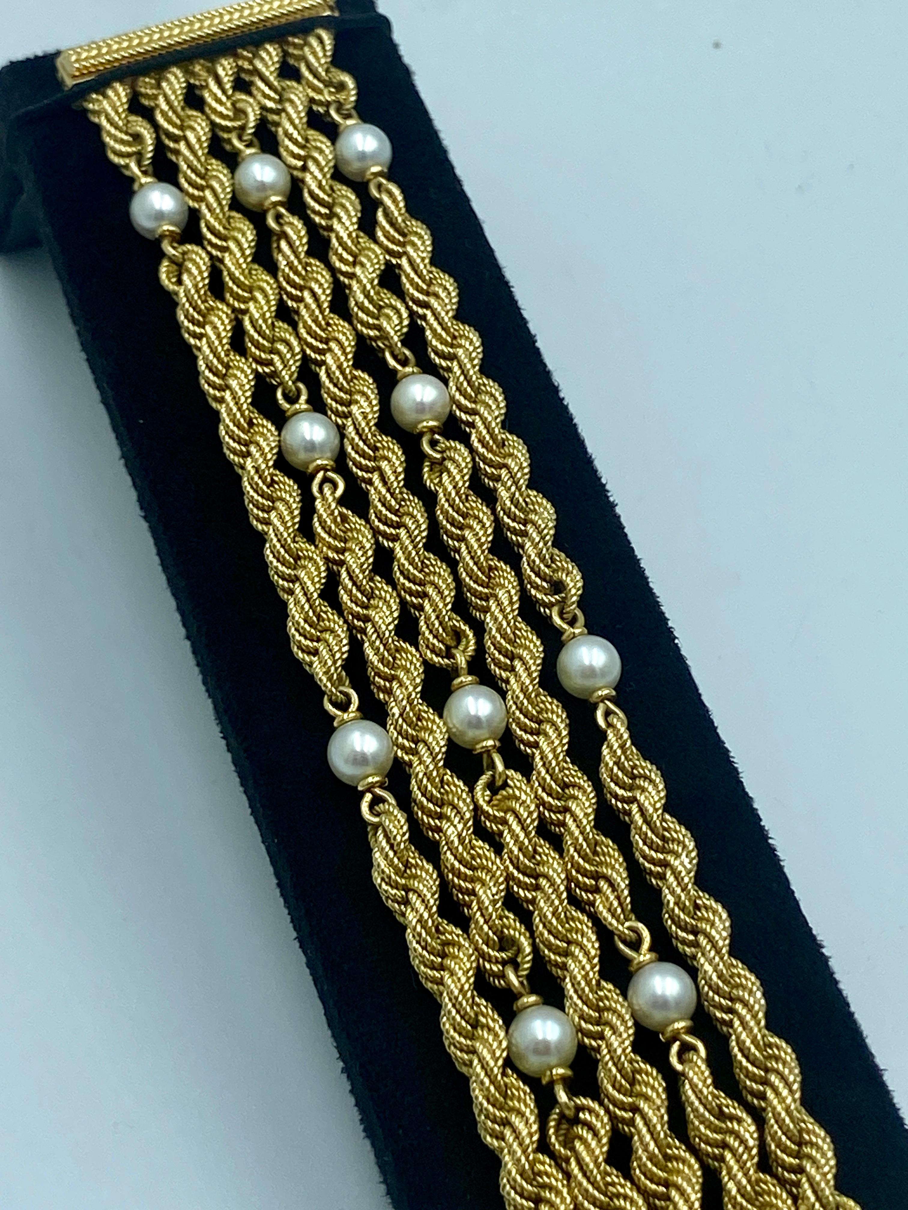 da uomo o donna Bracciale a 5 fili in oro 18k del 1950 con perle di Carlo Weingrill in vendita