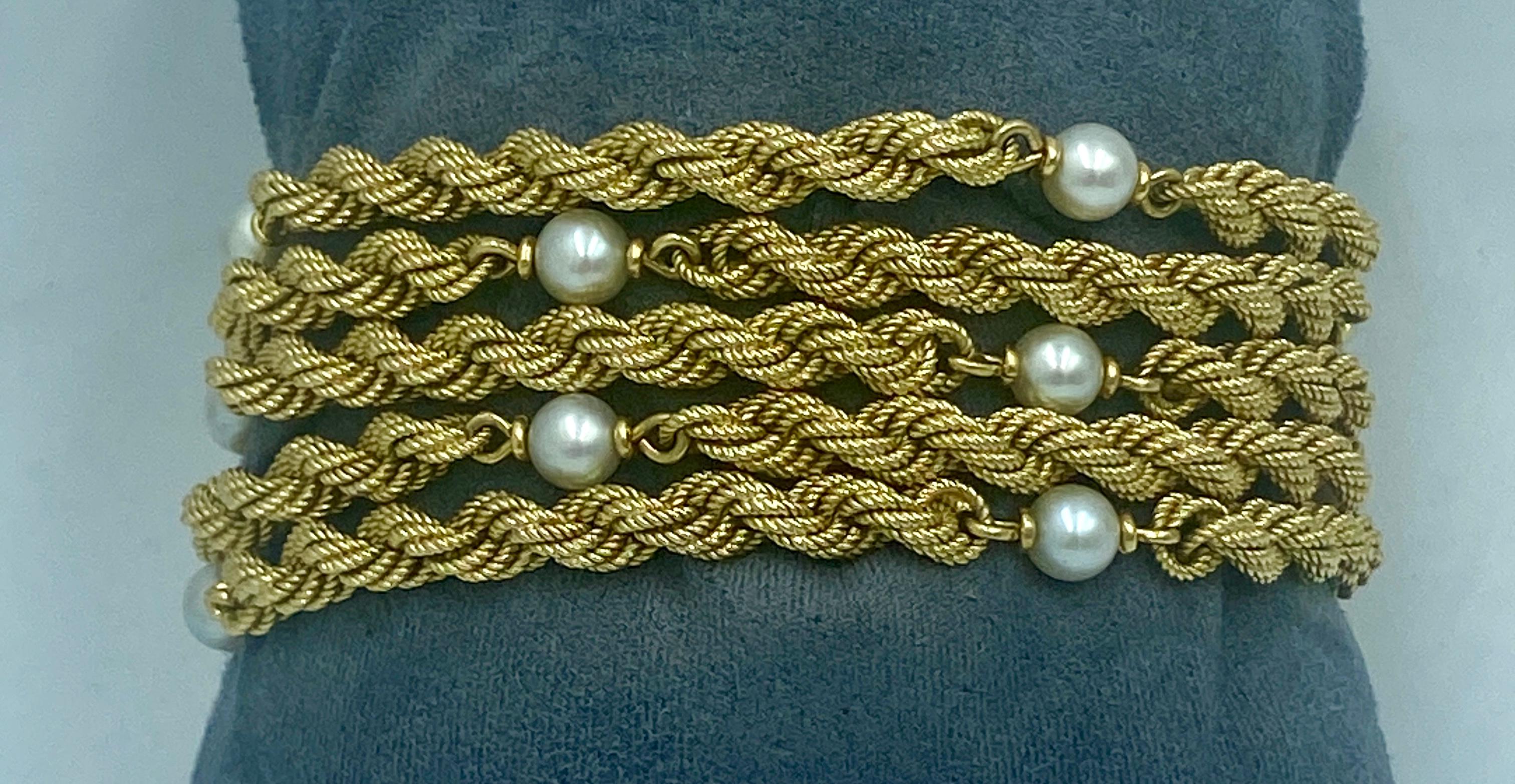 Bracciale a 5 fili in oro 18k del 1950 con perle di Carlo Weingrill in vendita 1