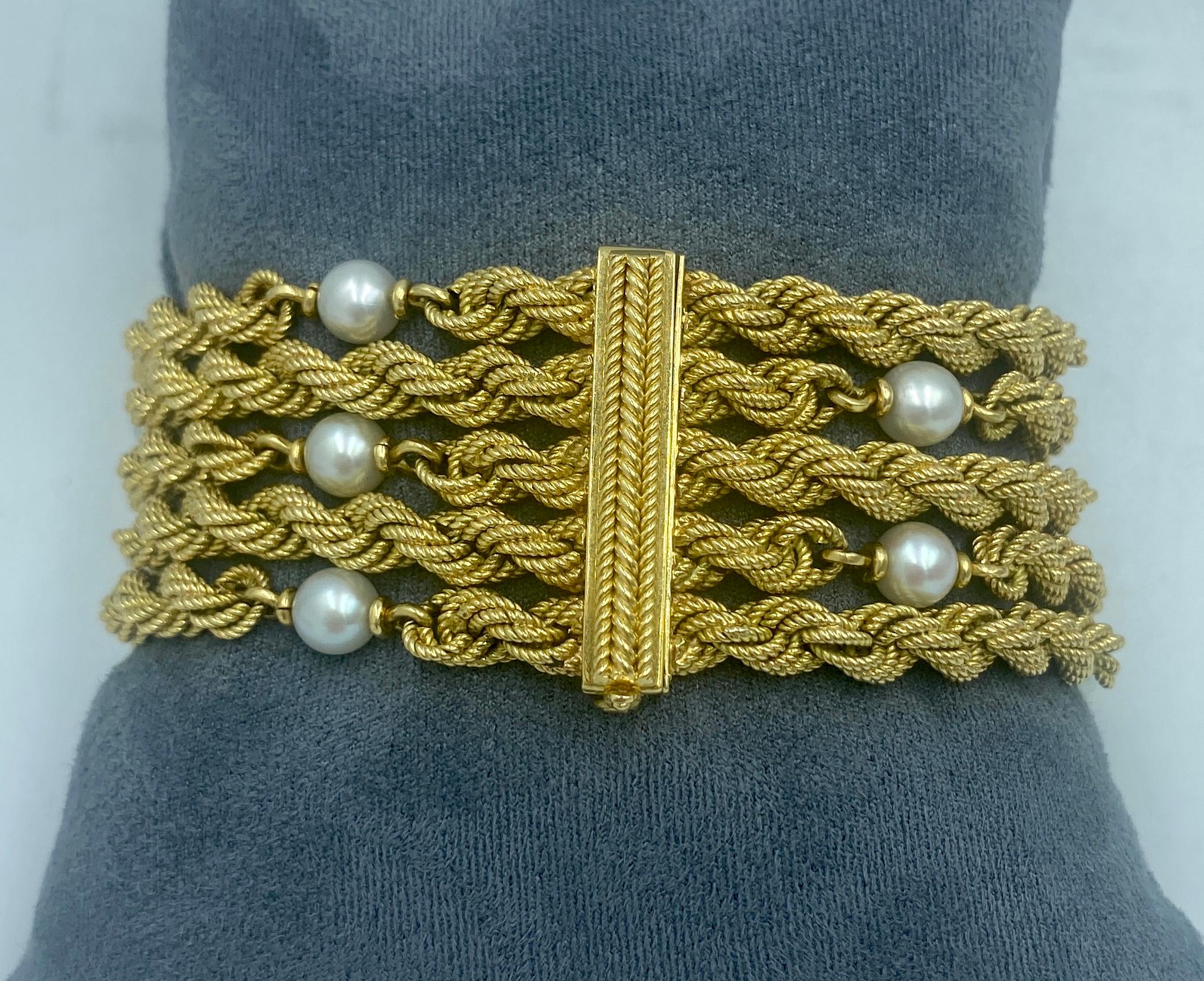 Bracciale a 5 fili in oro 18k del 1950 con perle di Carlo Weingrill in vendita 2