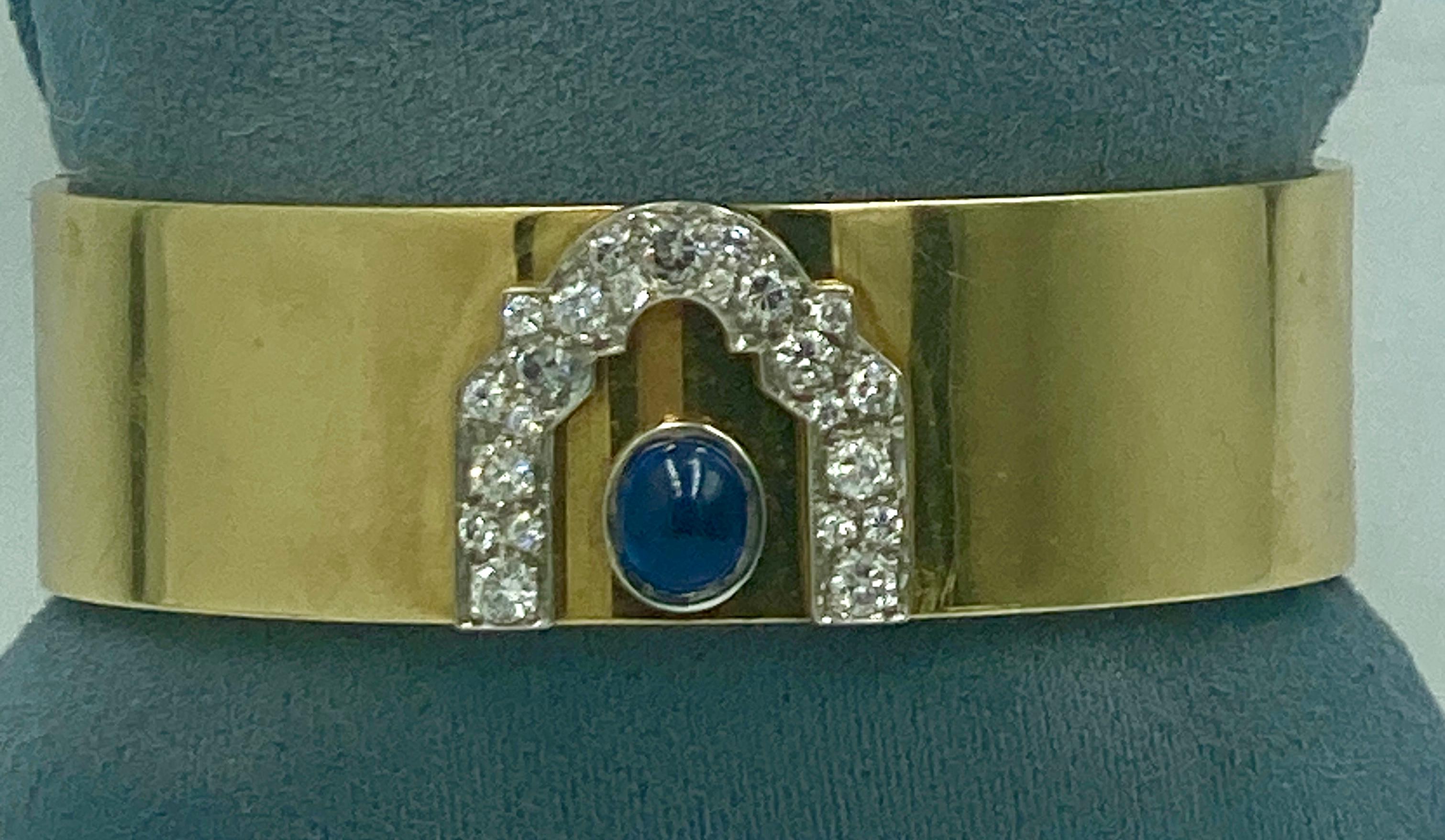 Manchette en or 18k des années 1950 avec diamants et saphir cabochon en vente 5