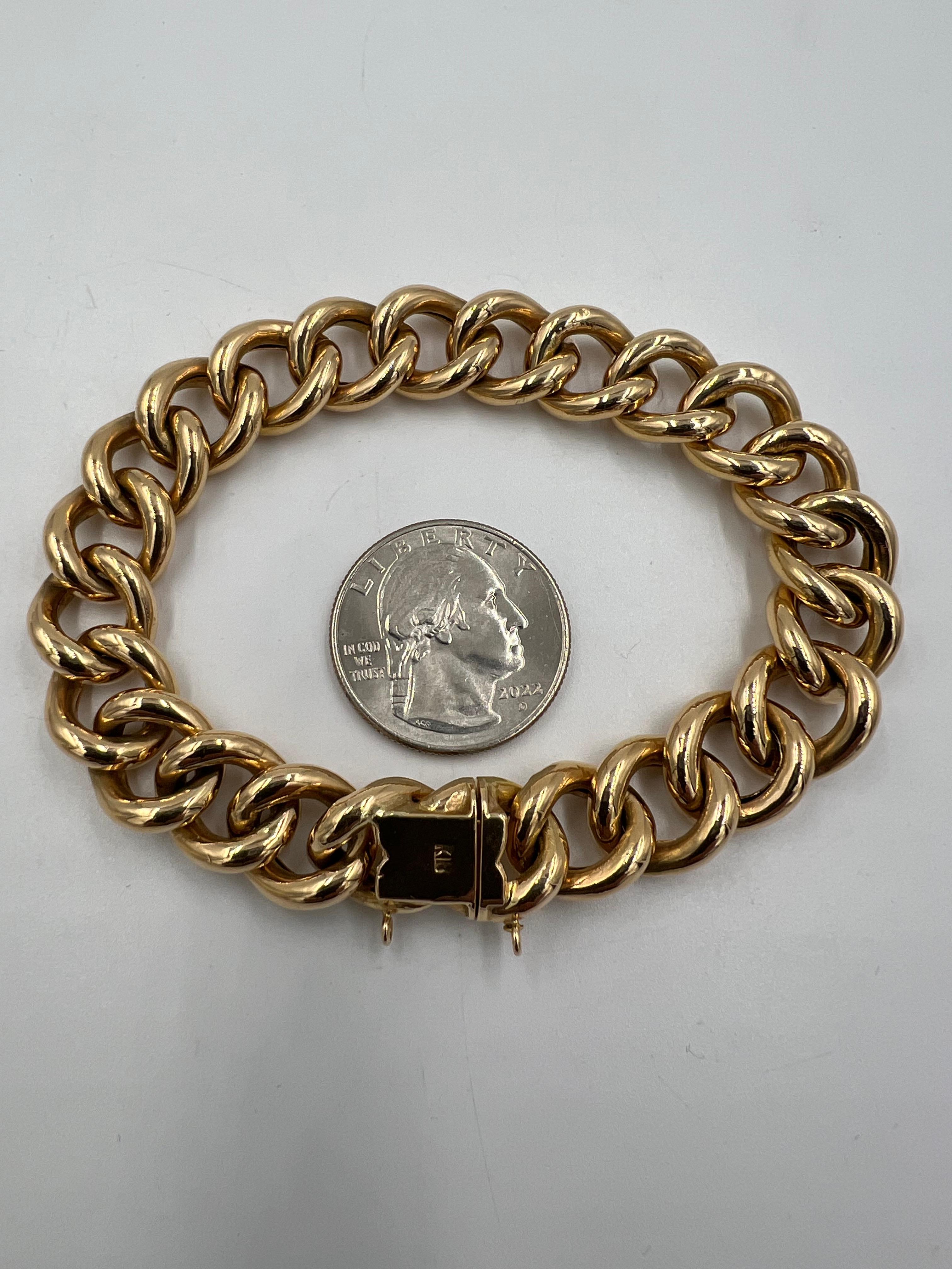 1950s 18k Pinkish Gold Hollow Curb Link Bracelet For Sale 5