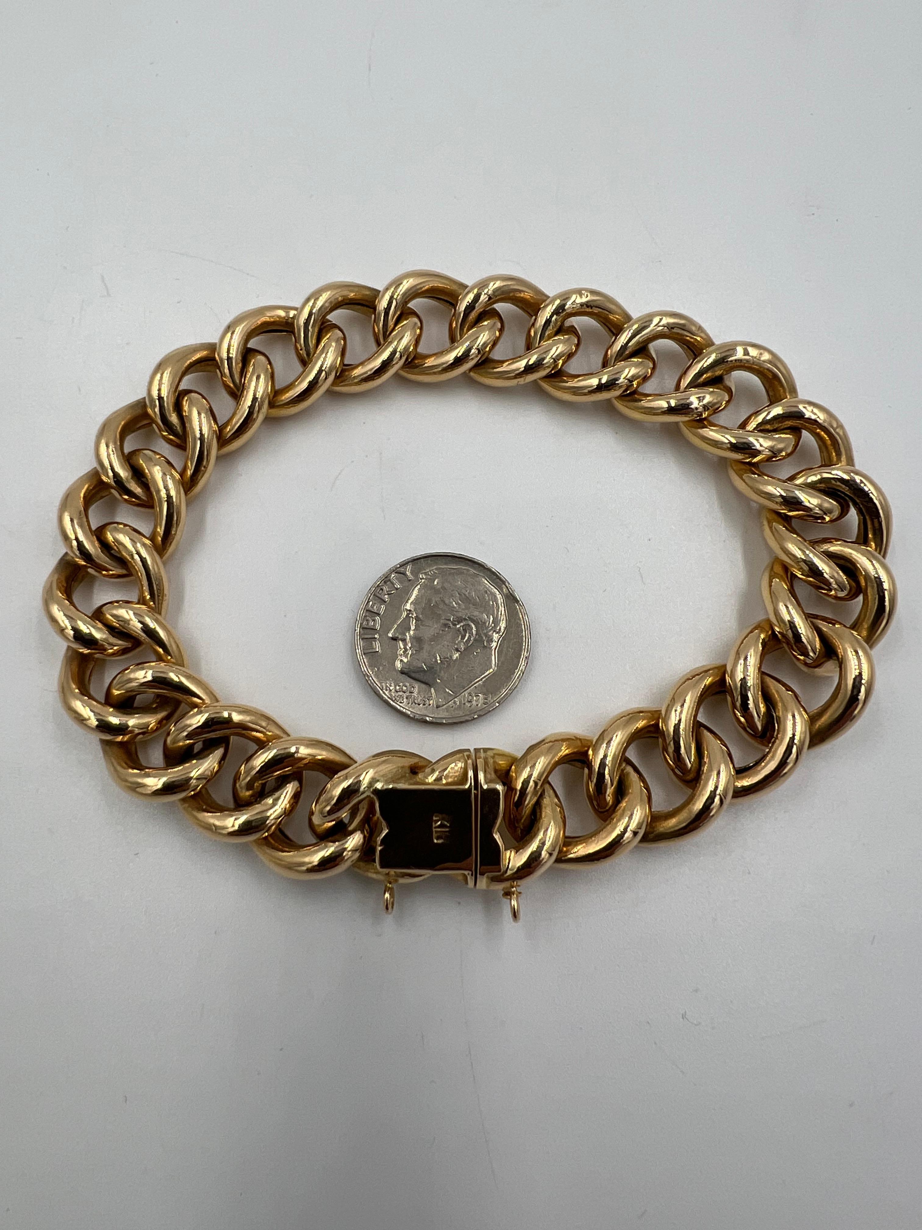1950s 18k Pinkish Gold Hollow Curb Link Bracelet For Sale 6