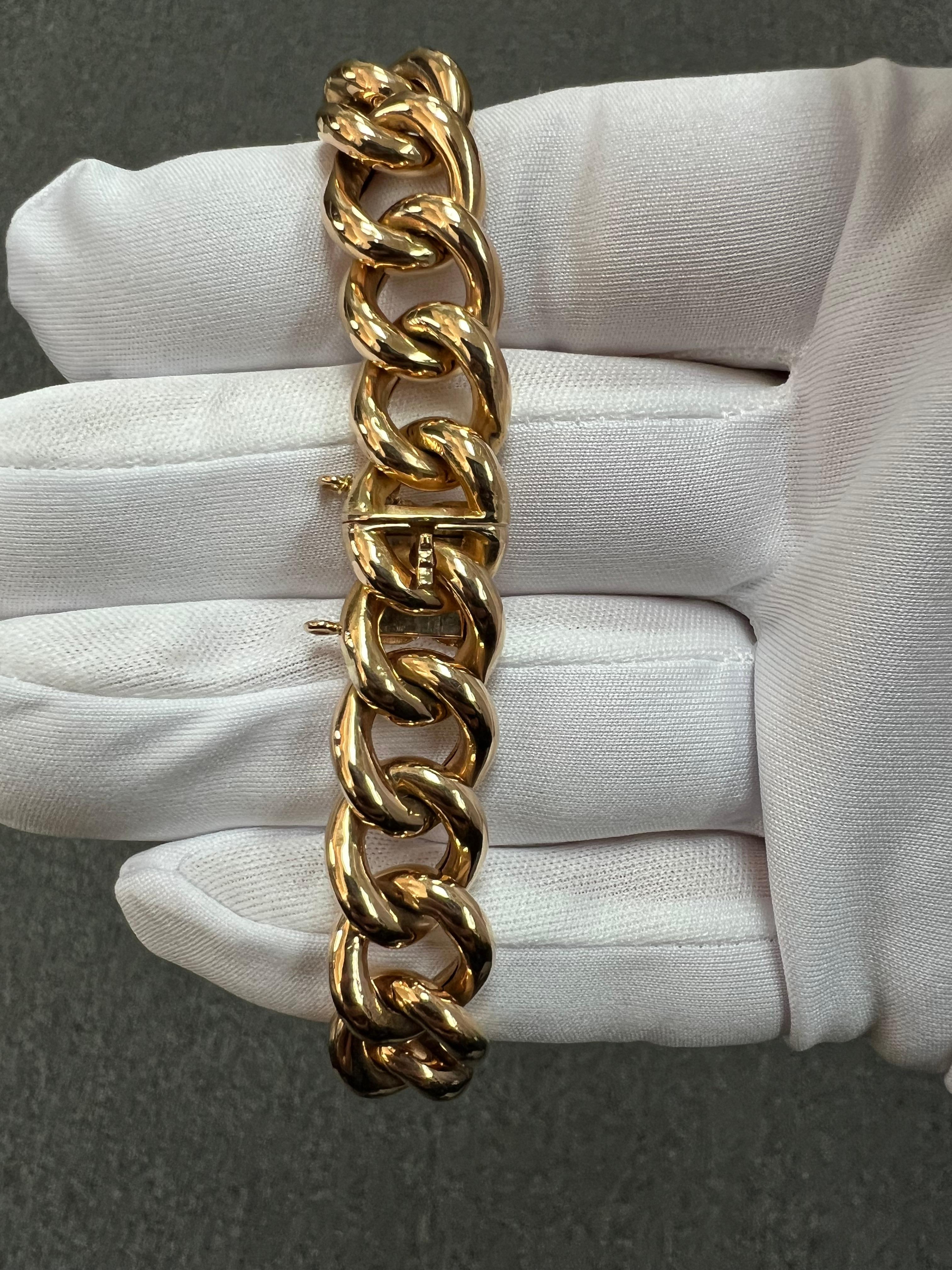1950s 18k Pinkish Gold Hollow Curb Link Bracelet For Sale 8