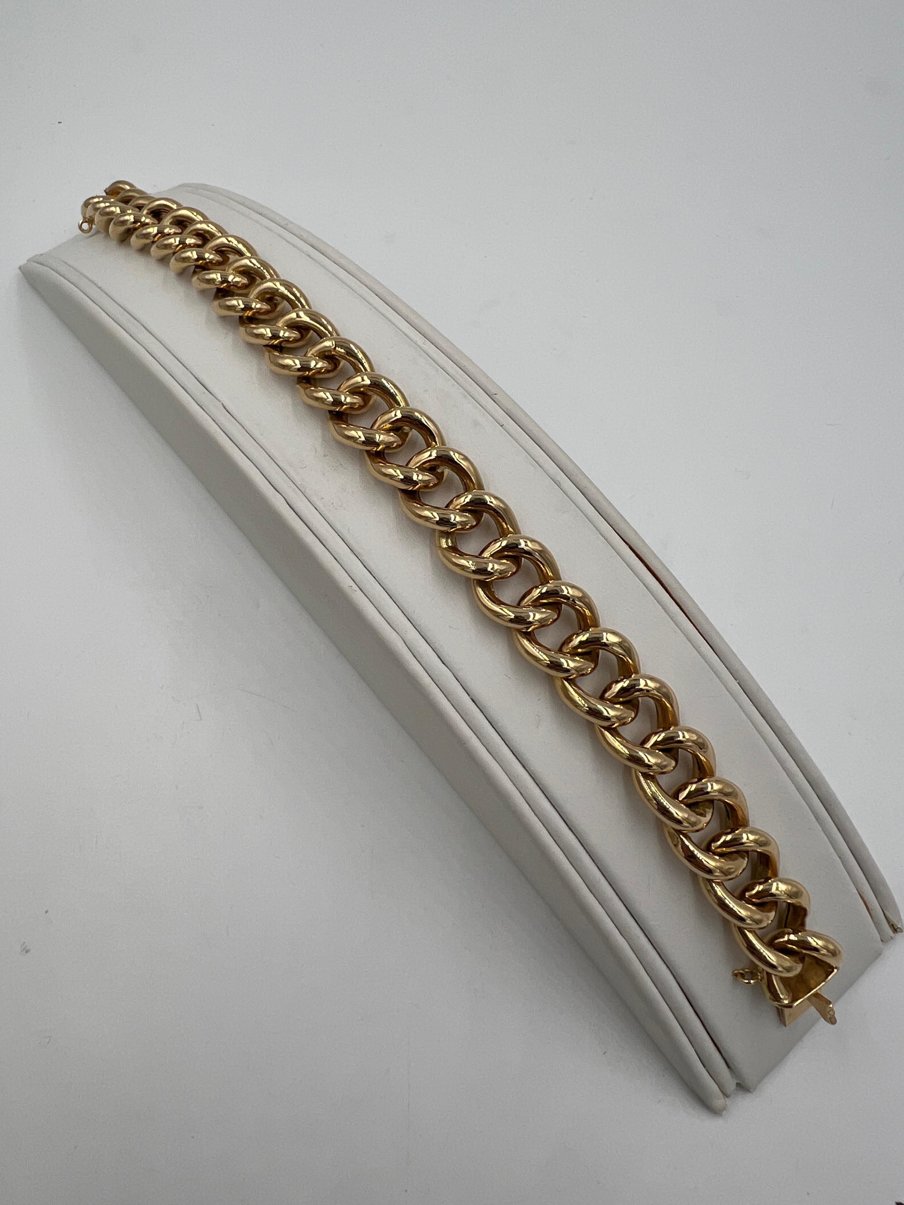 1950s 18k Pinkish Gold Hollow Curb Link Bracelet For Sale 10