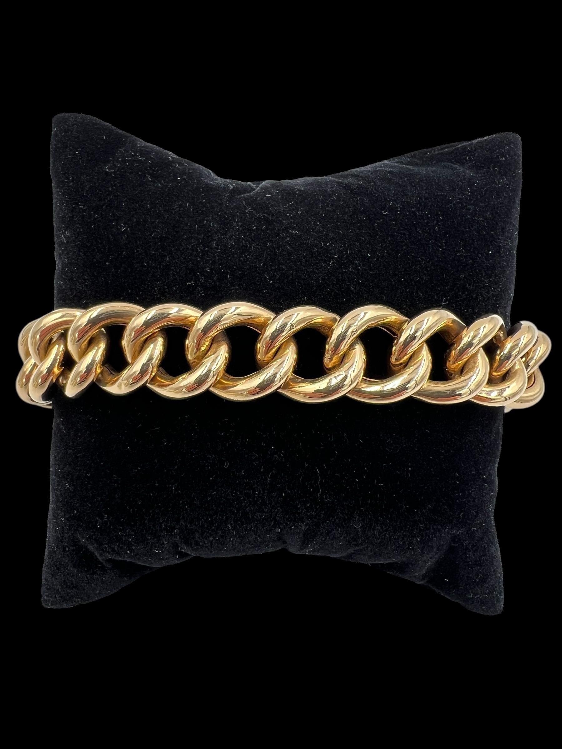 1950s 18k Pinkish Gold Hollow Curb Link Bracelet For Sale 12