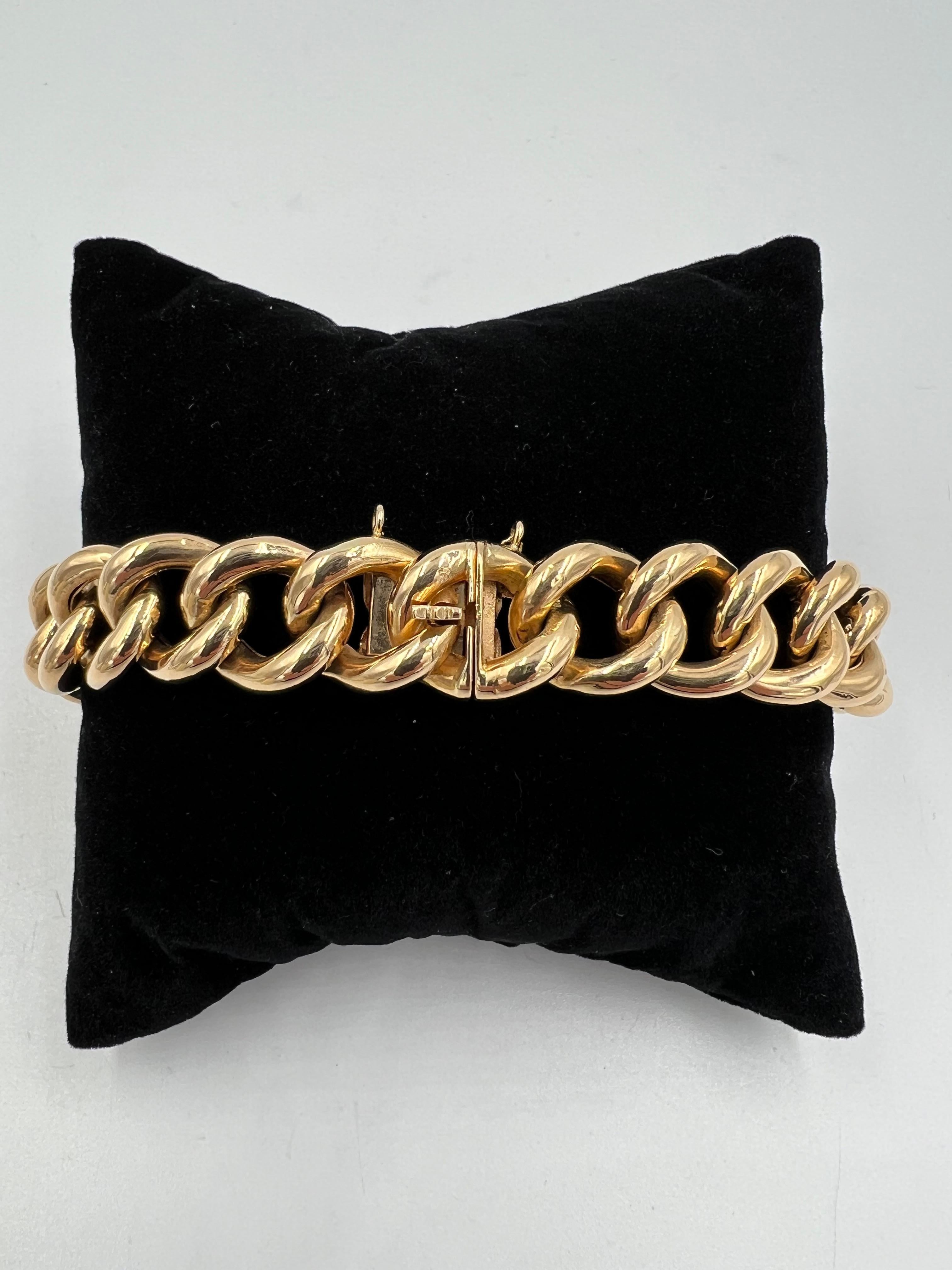 1950s 18k Pinkish Gold Hollow Curb Link Bracelet For Sale 3