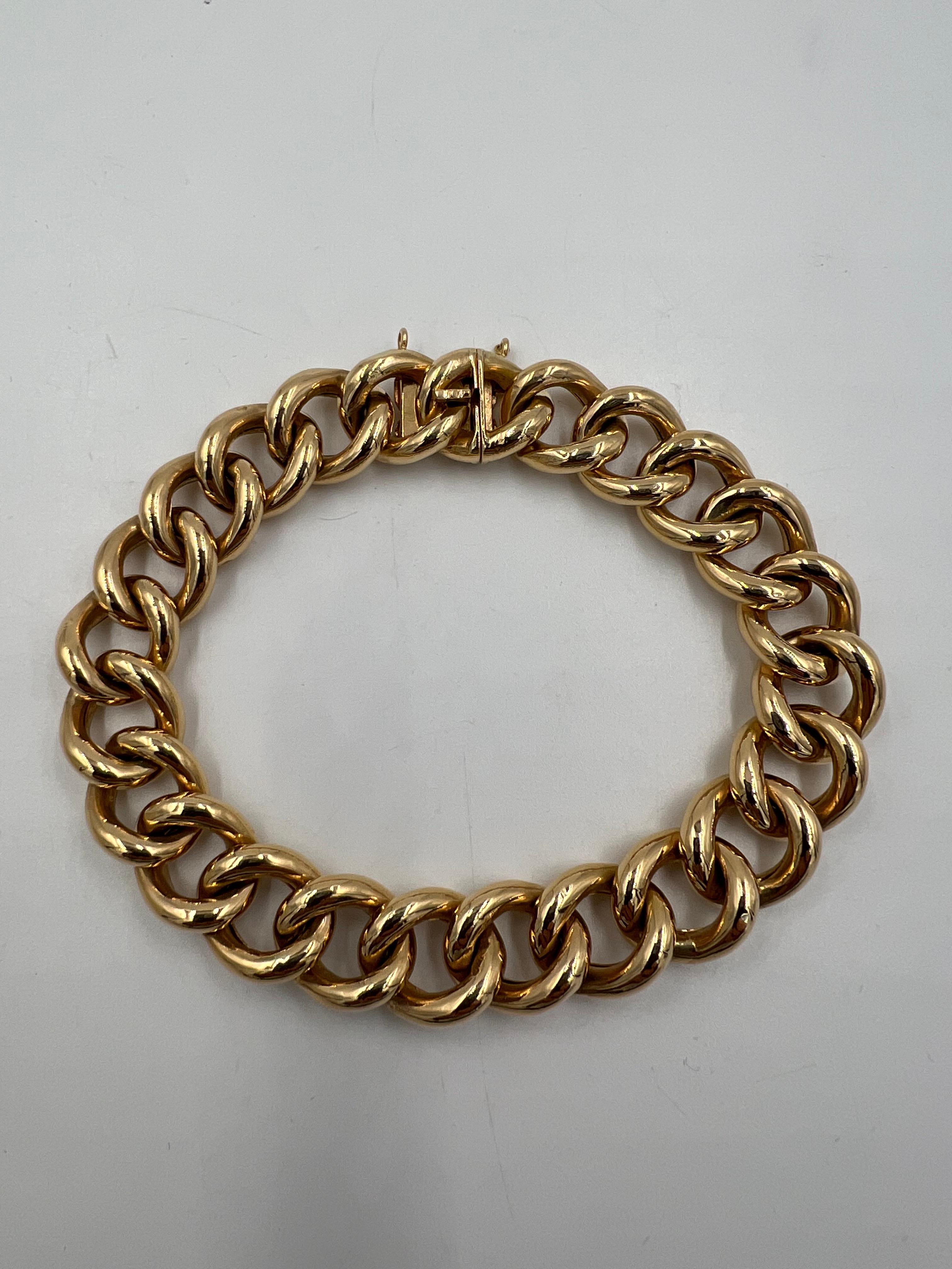 1950s 18k Pinkish Gold Hollow Curb Link Bracelet For Sale 4