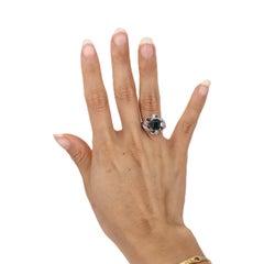 1950’s 18K White Gold NGI Certified Green Sapphire & Diamond Ring