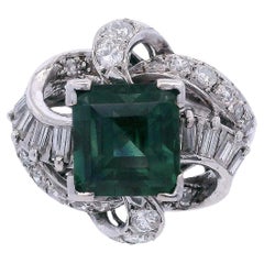 1950's 18K Weißgold NGI zertifiziert grüner Saphir & Diamant-Ring