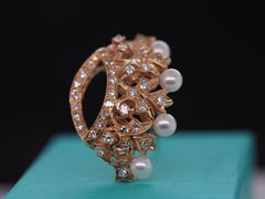 1950s 18k Yellow Gold Crown Diamond and Pearl Brooch