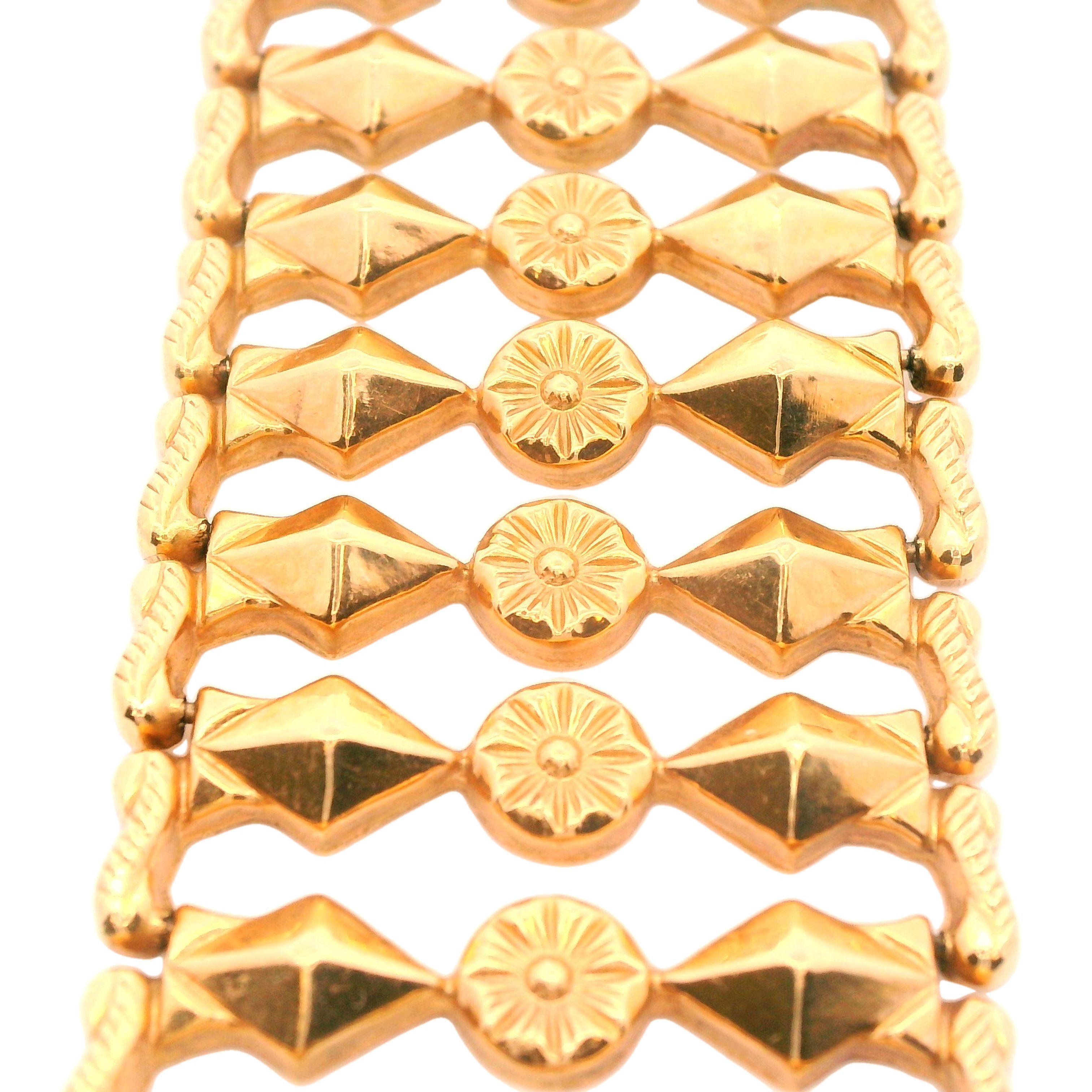 Bracciale italiano a maglie fantasia in oro giallo 18k del 1950, largo 1 pollice in vendita 7