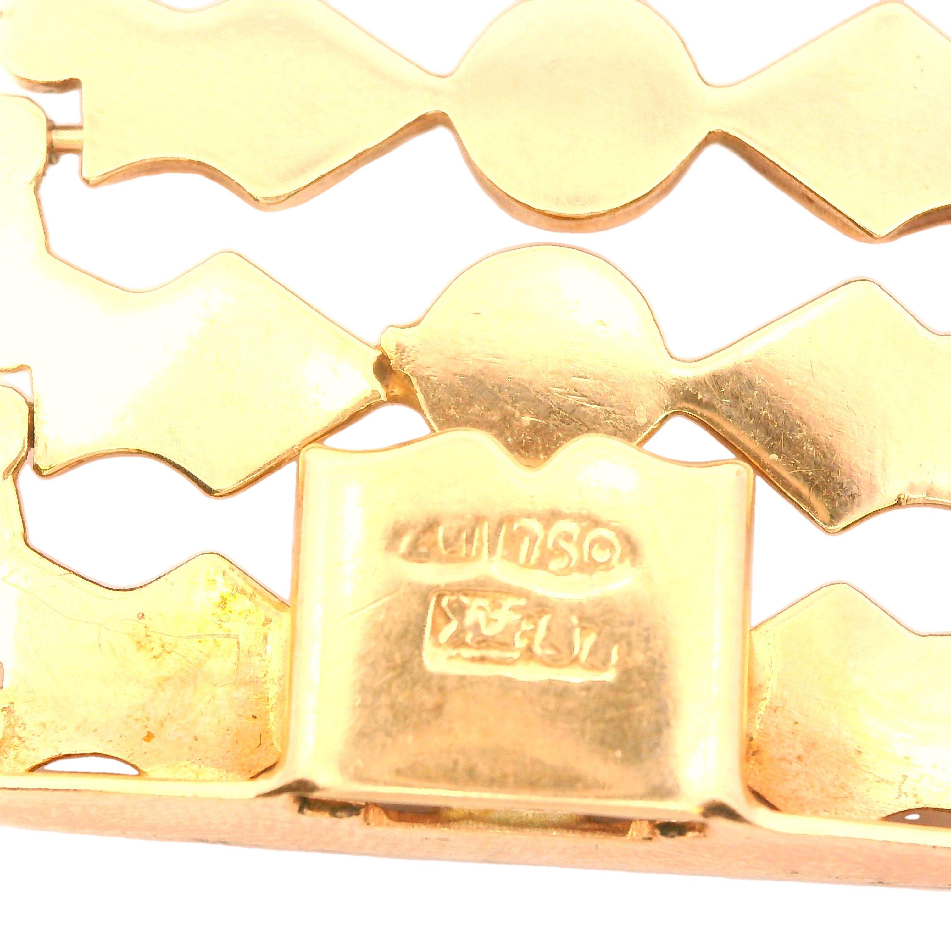 Bracciale italiano a maglie fantasia in oro giallo 18k del 1950, largo 1 pollice in vendita 4