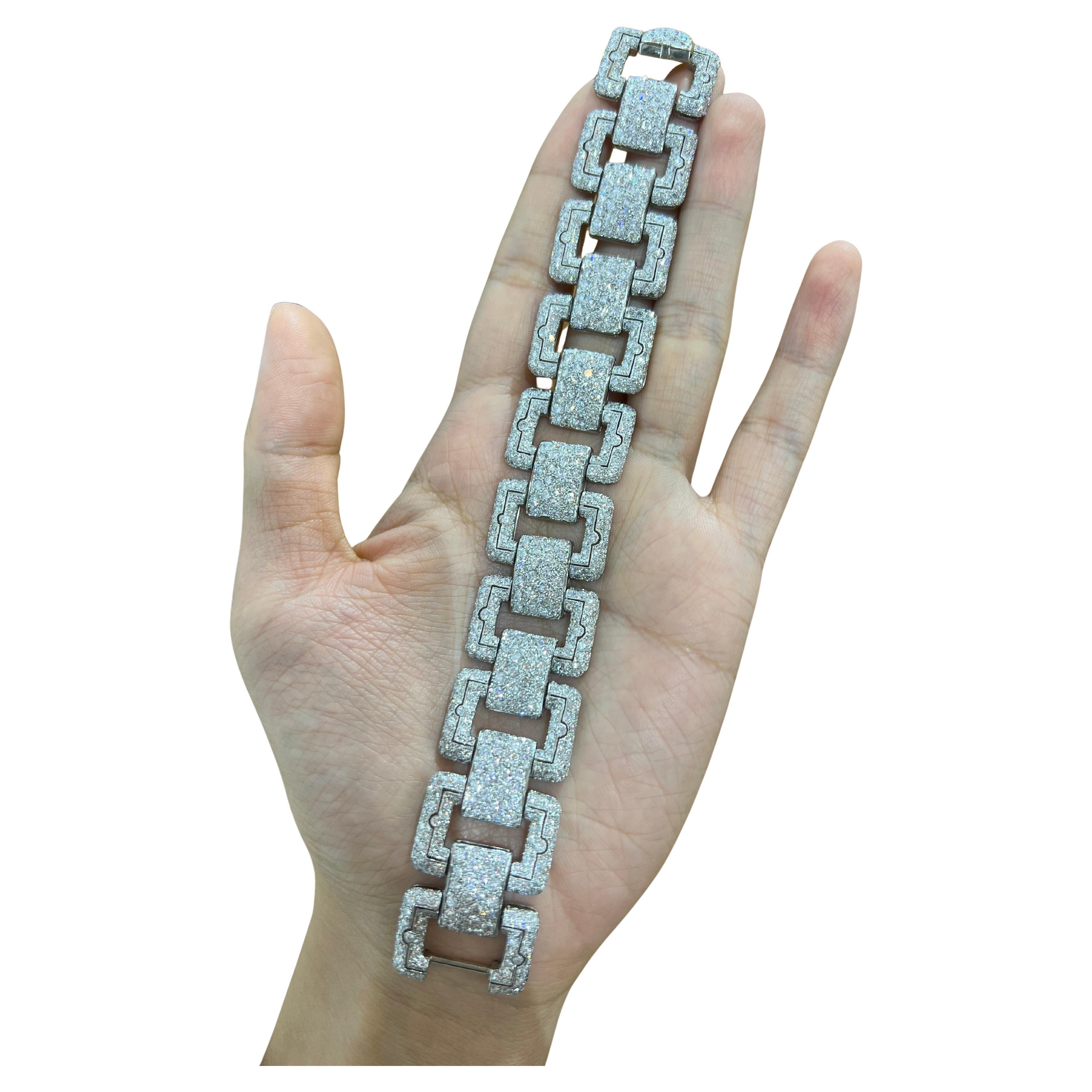 1950s–1960s 18k White Gold Pavé Diamond Link Bracelet
