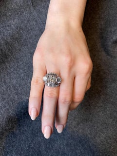 1950s-1960s 7 Carat Three-Stone Emerald Round Diamond Ballerina Engagement Ring