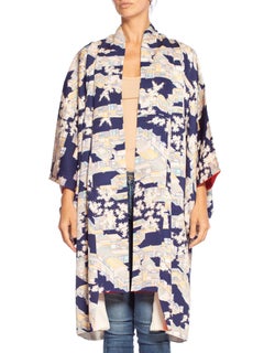 1950/60'S Amazing Architectural Print Japanese Silk  Kimono
